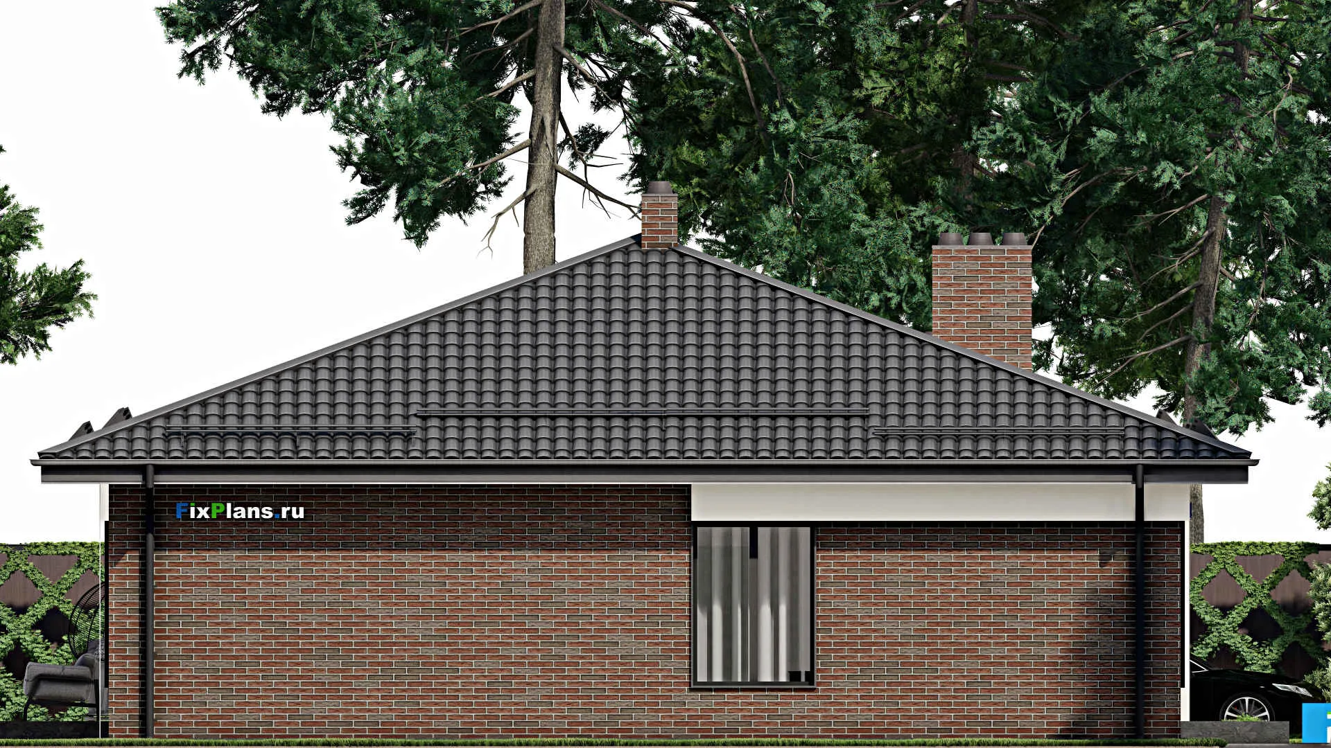 F-4886 - Проект одноэтажного дома 13 на 14, площадью 180 м² с террасой и 4 спальнями