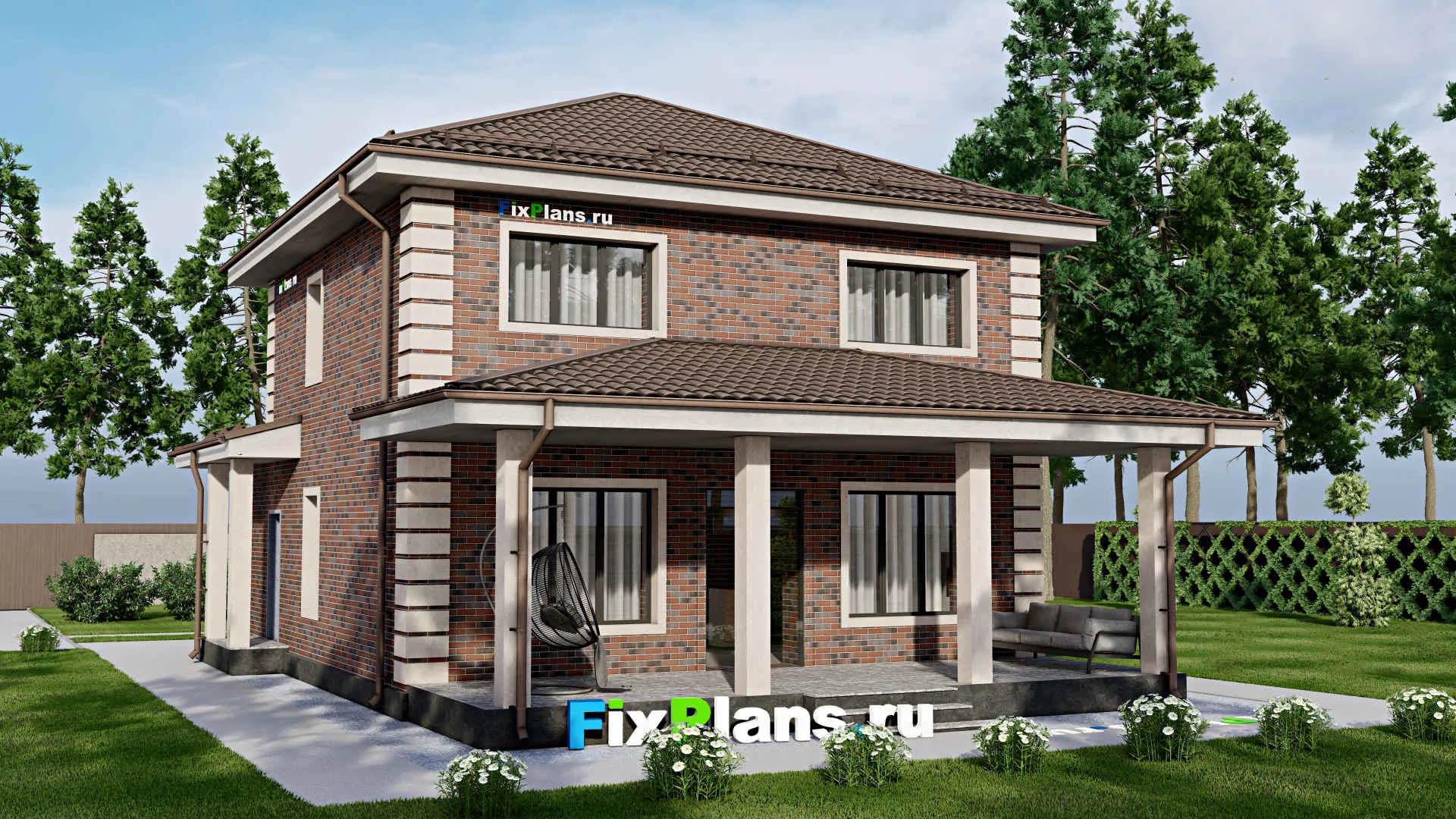 F-2312 - Проект двухэтажного дома 10 на 11, площадью 160 м² с террасой и 4 спальнями