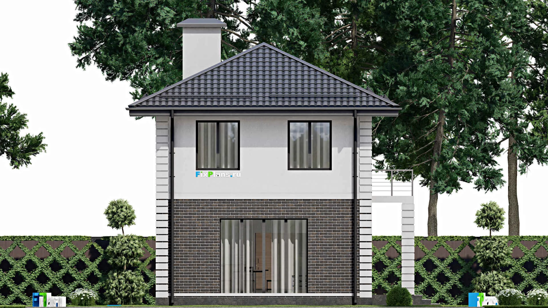 F-2870 - Планы двухэтажного дома 8 на 11, площадью 110 м² с балконом и 4 спальнями