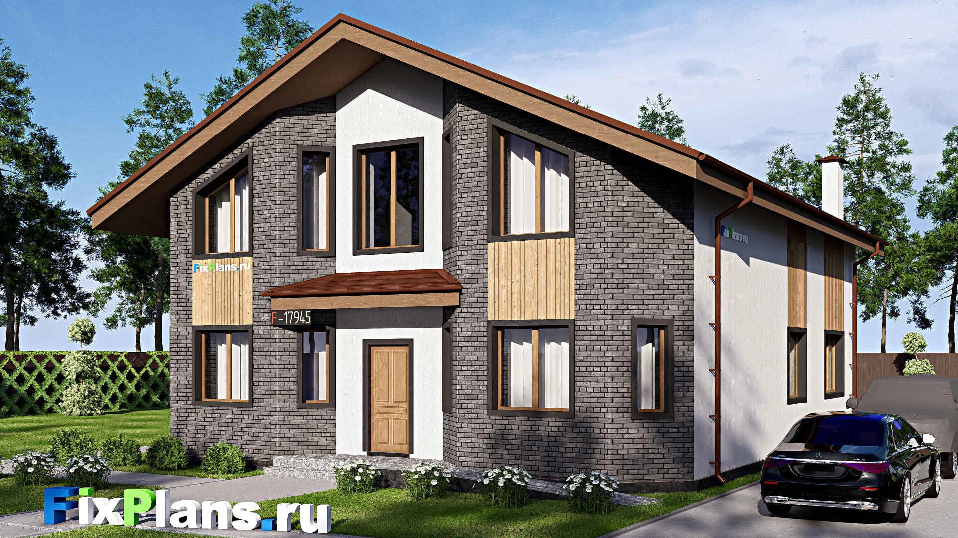 F-17945 - Проект дома с мансардой 12 на 18, площадью 220 м² с террасой и 5 спальнями