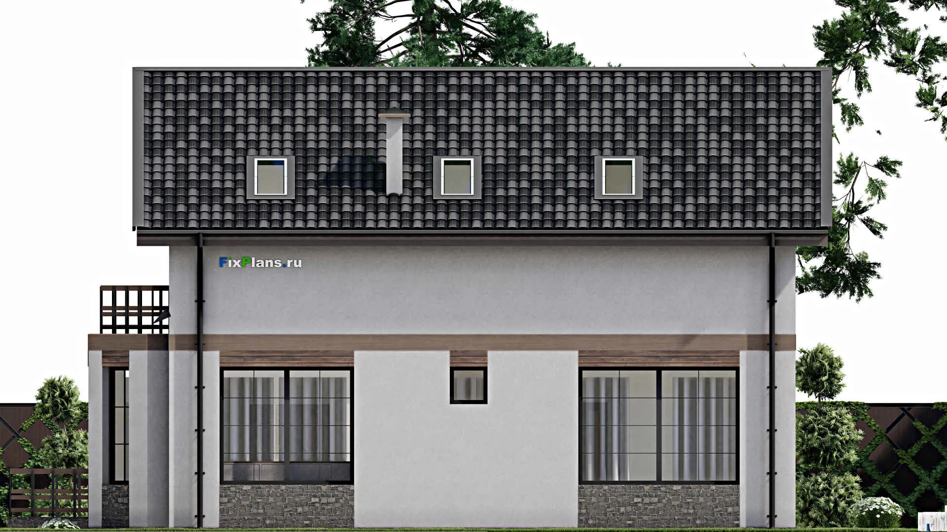 F-6074 - Проект дома с мансардой 12 на 14, площадью 240 м² с баней и 4 спальнями