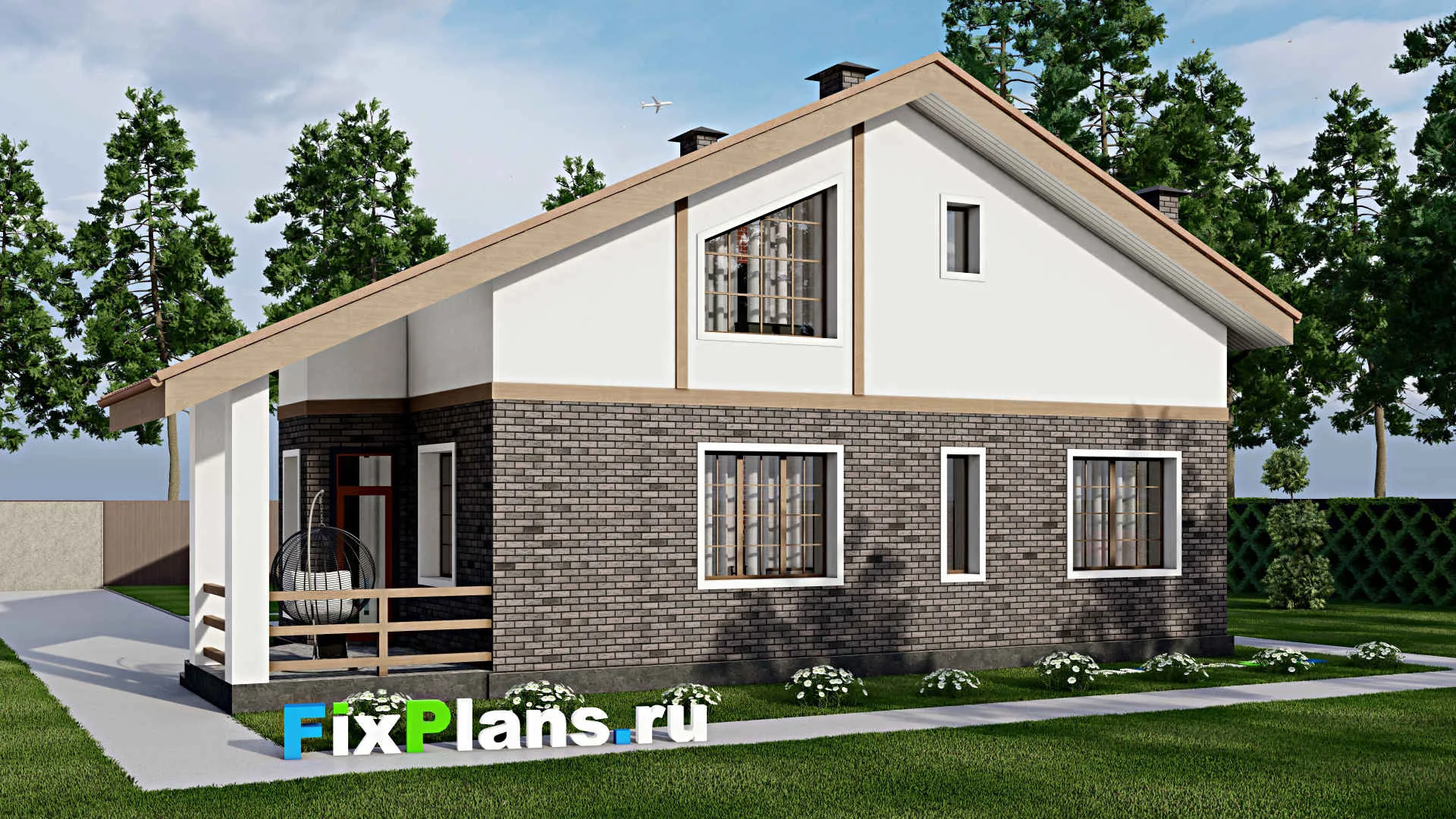 F-10196 - Проект дома с мансардой 11 на 15, площадью 180 м² с террасой и 4 спальнями