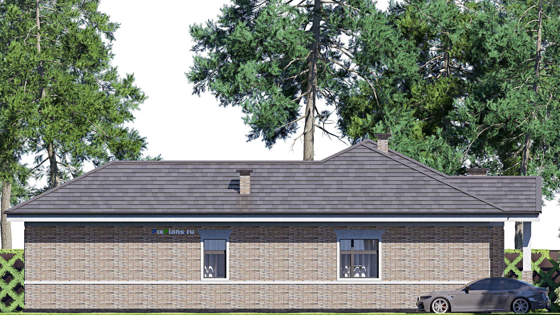 F-19619 - Проект одноэтажного дома 17 на 19, площадью 200 м² с террасой и 3 спальнями