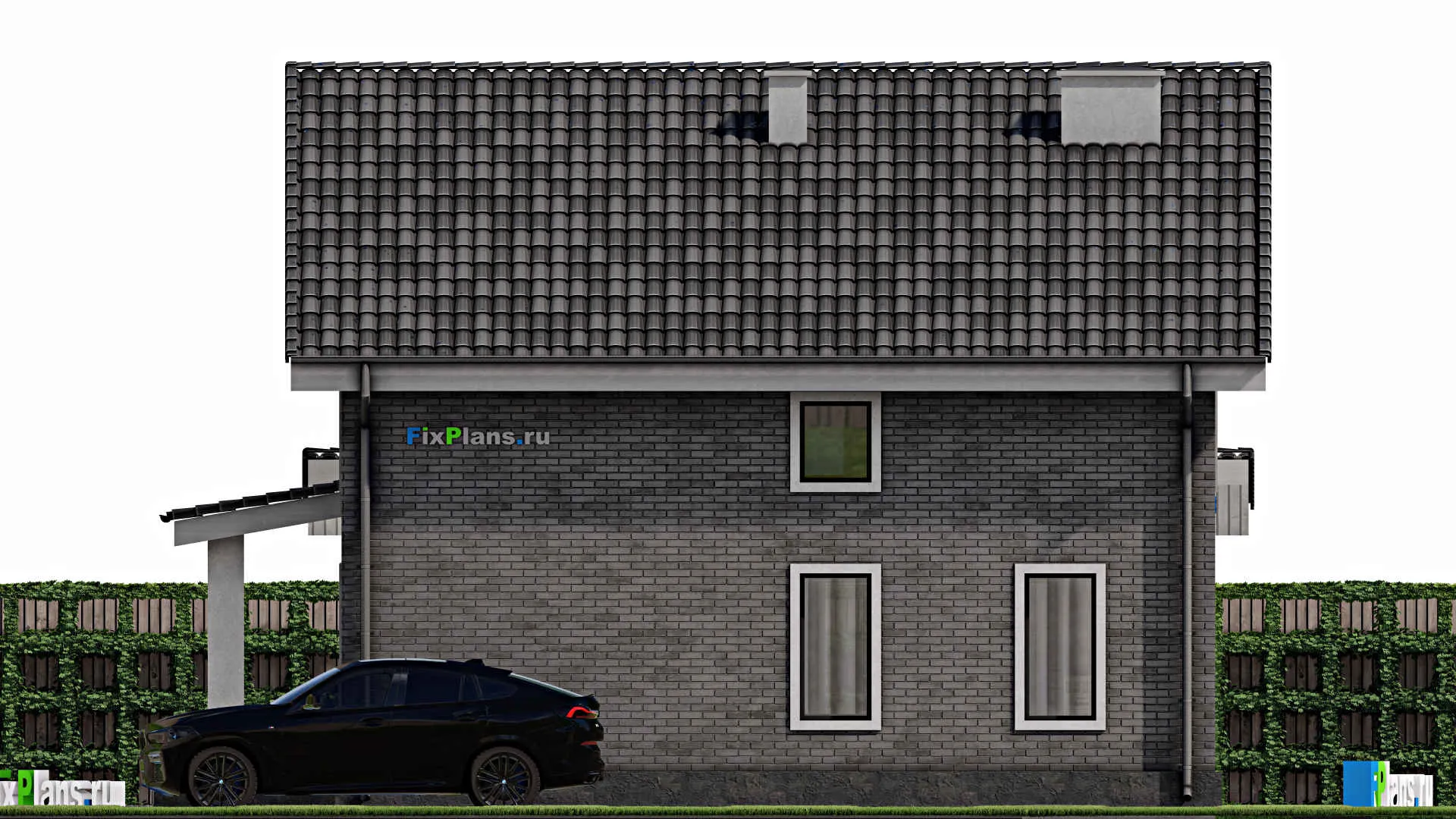 F-1709 - Проект дома с мансардой 10 на 10, площадью 150 м² с террасой и 4 спальнями