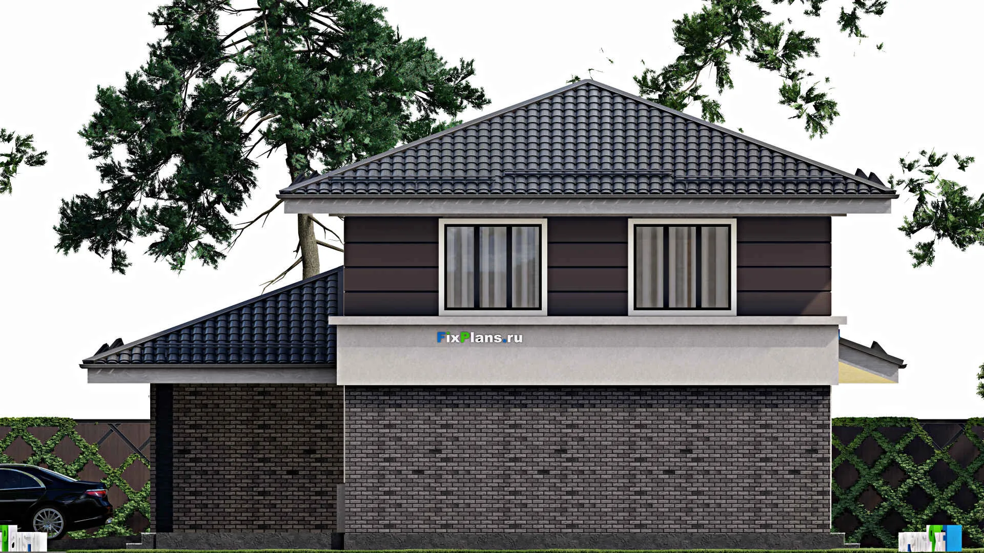 F-9980 - Проект двухэтажного дома 13 на 13, площадью 250 м² с гаражом на 1 машину и 5 спальнями