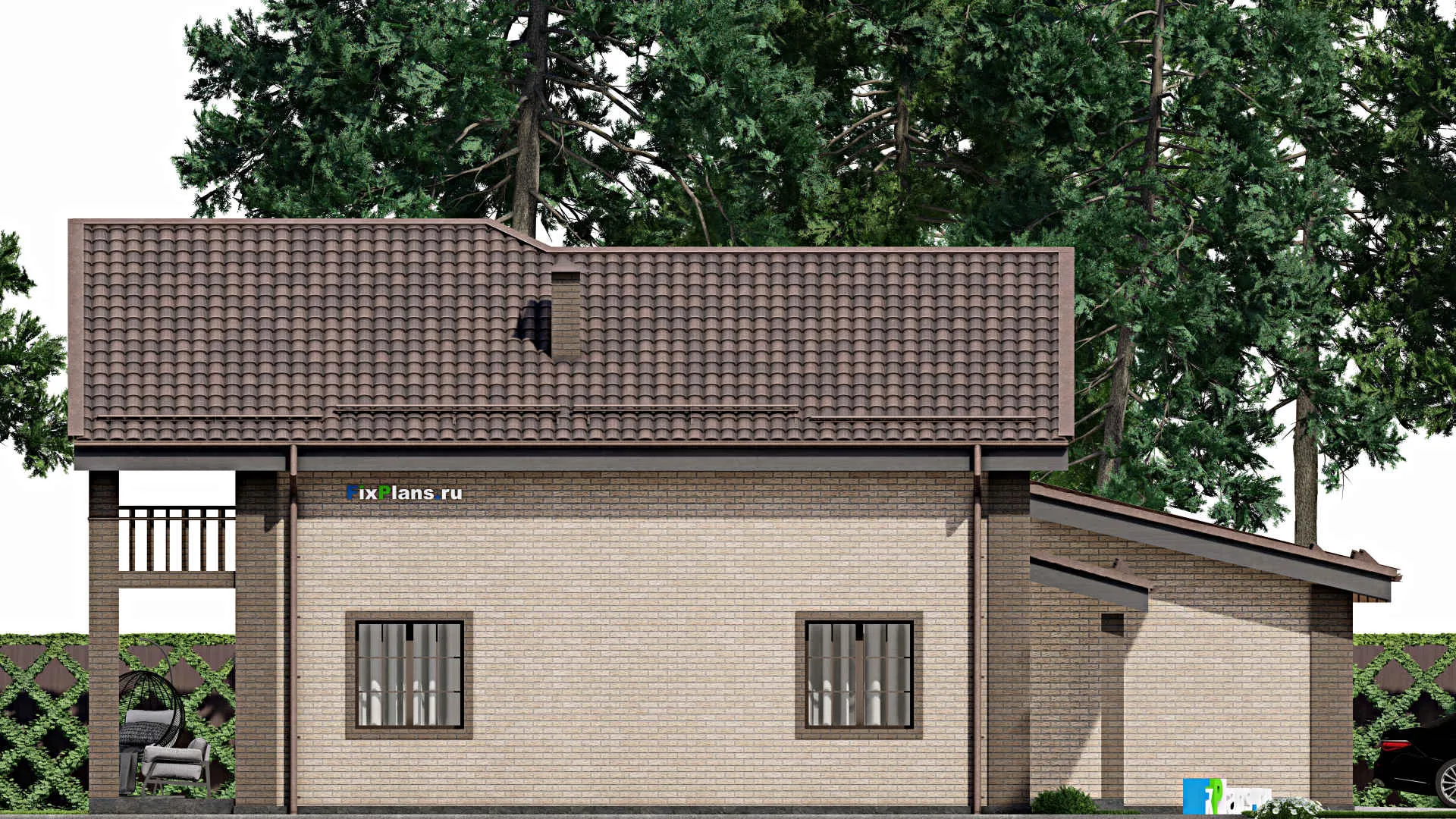 F-6407 - Проект дома с мансардой 15 на 16, площадью 260 м² с террасой, балконом, гаражом на 2 машины и 5 спальнями