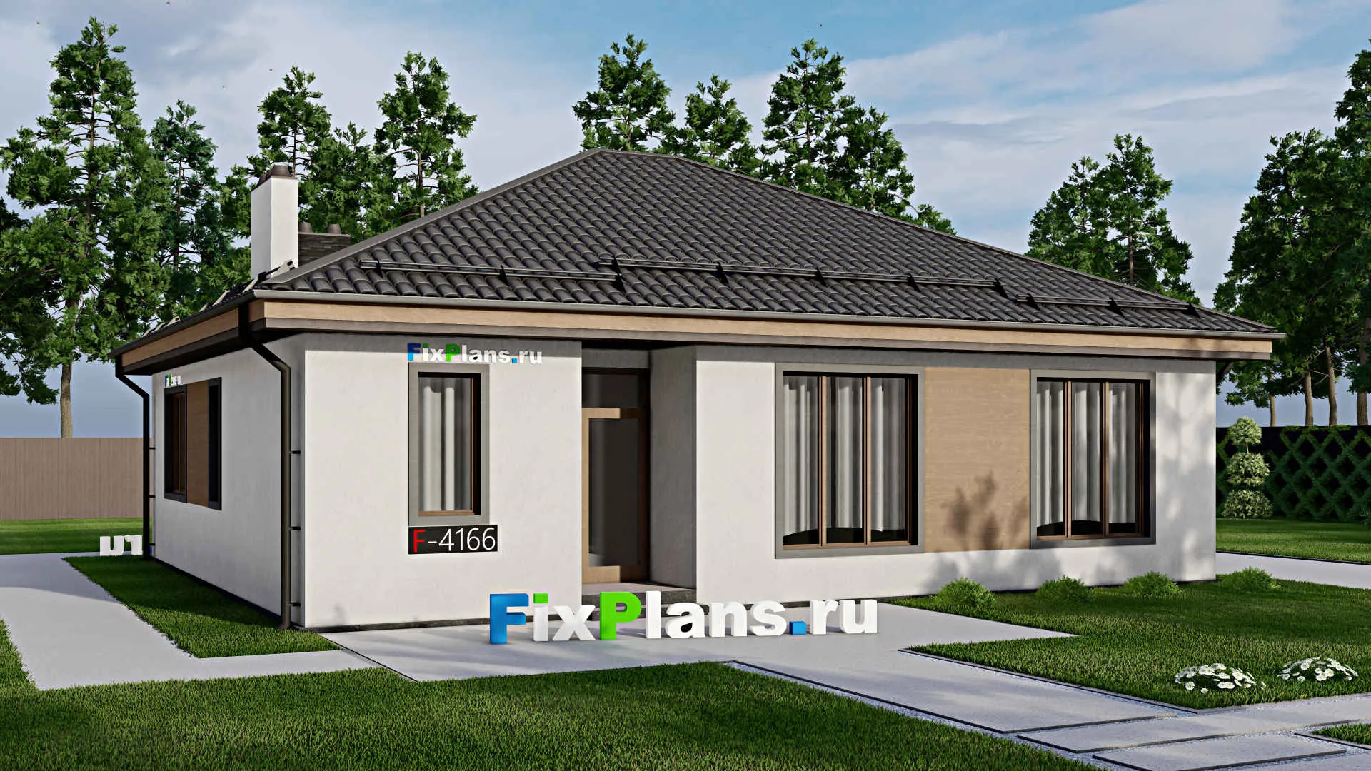 F-4166 - Проект одноэтажного дома 12 на 13, площадью 130 м² с 4 спальнями