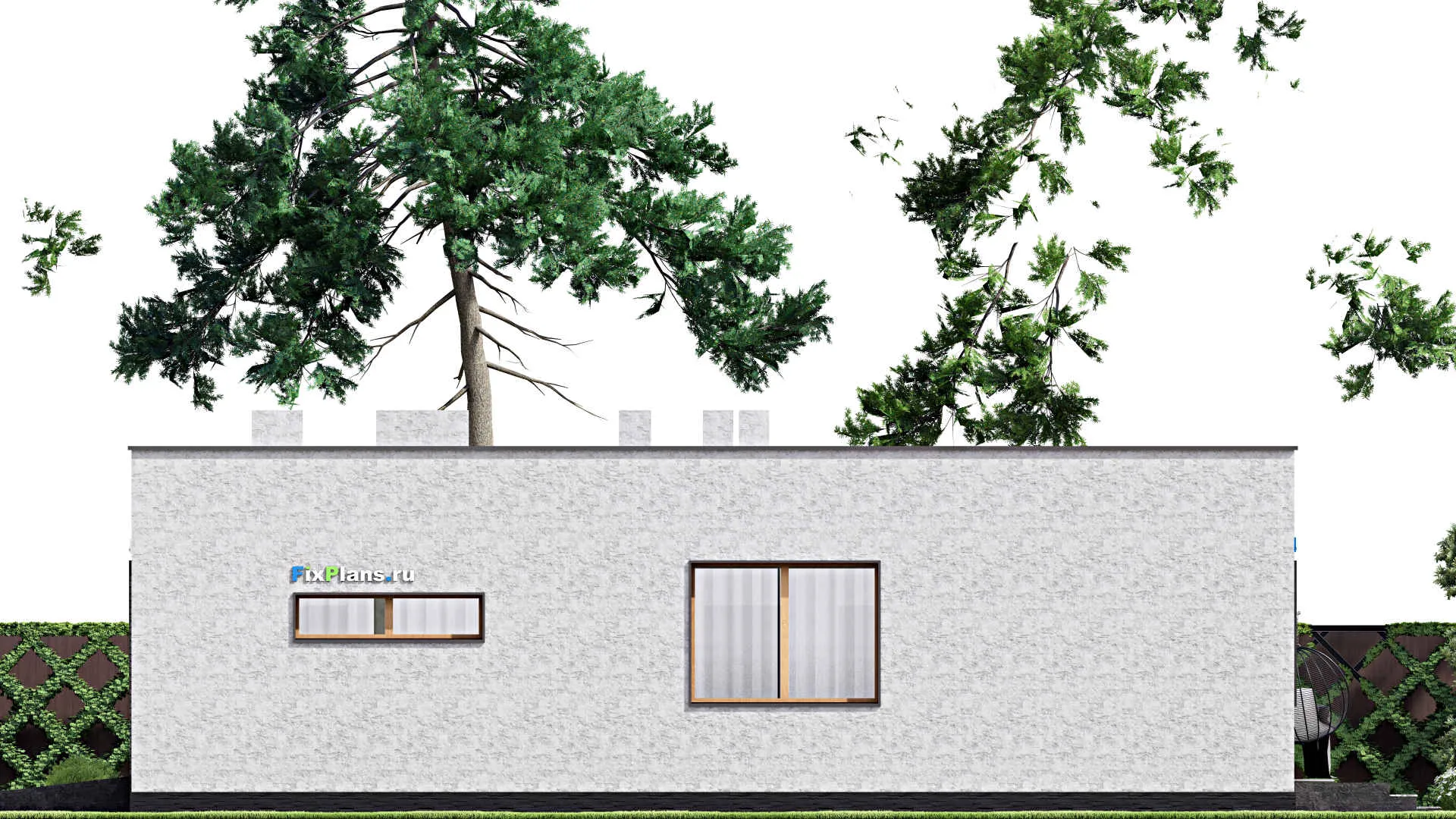 F-16082 - Проект одноэтажного дома 16 на 17, площадью 220 м² с террасой, гаражом на 1 машину и 4 спальнями