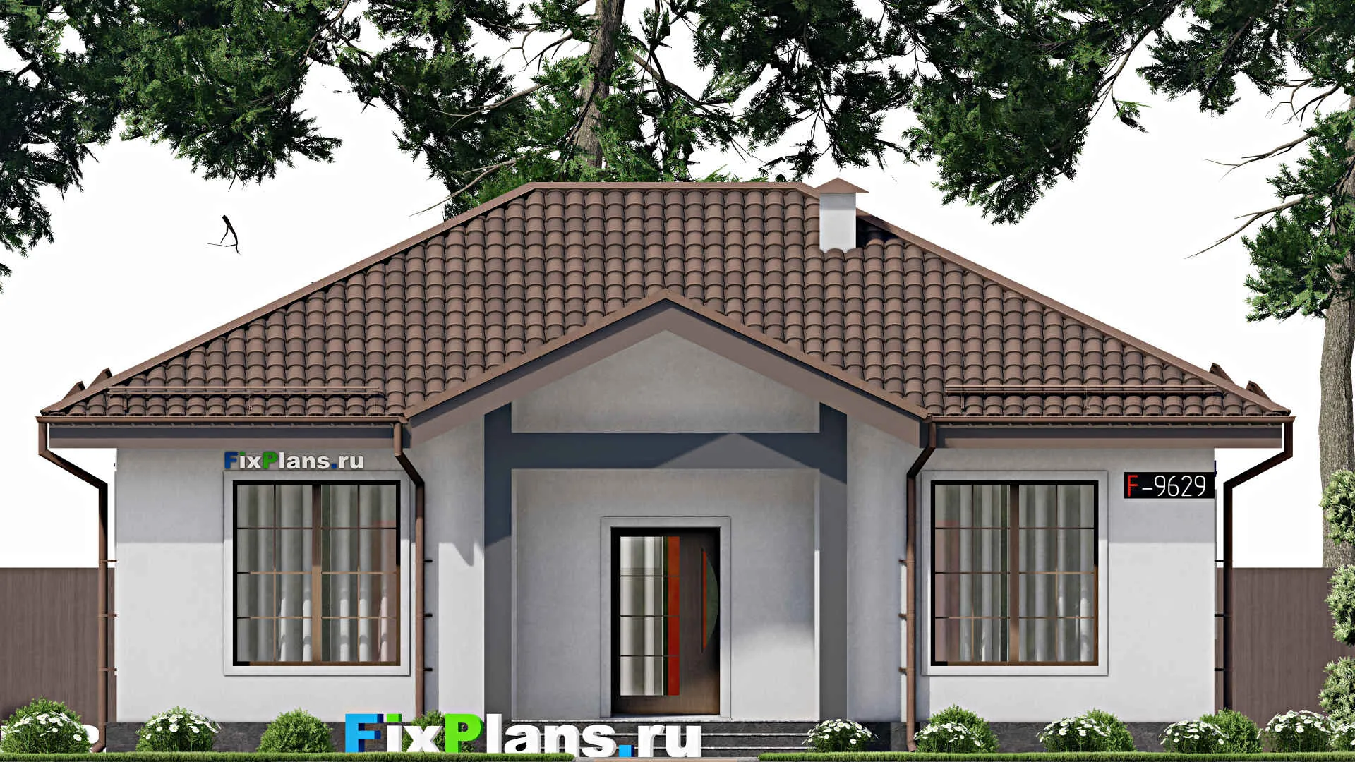 F-9629 - План одноэтажного дома 10 на 13, площадью 100 м² с 3 спальнями