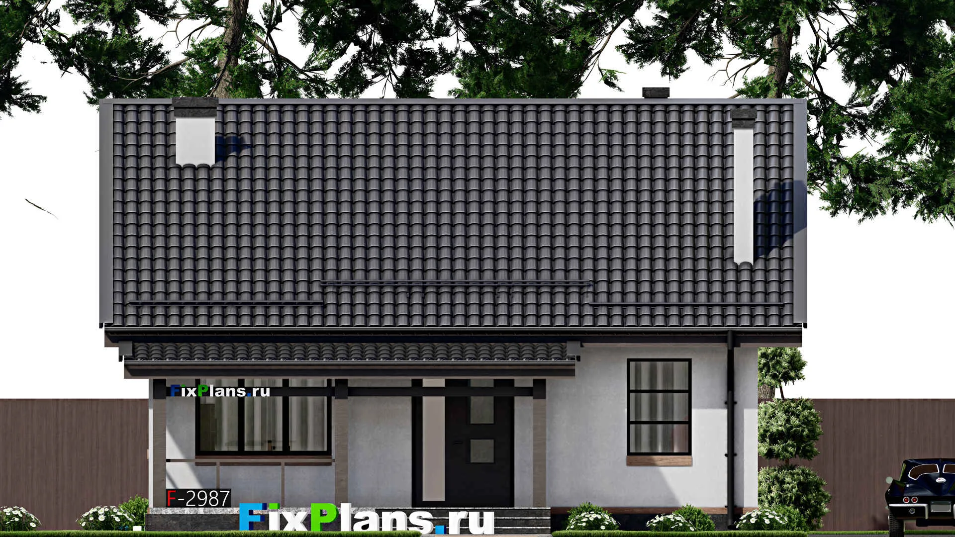 F-2987 - Проект одноэтажного дома 10 на 11, площадью 90 м² с террасой и 2 спальнями