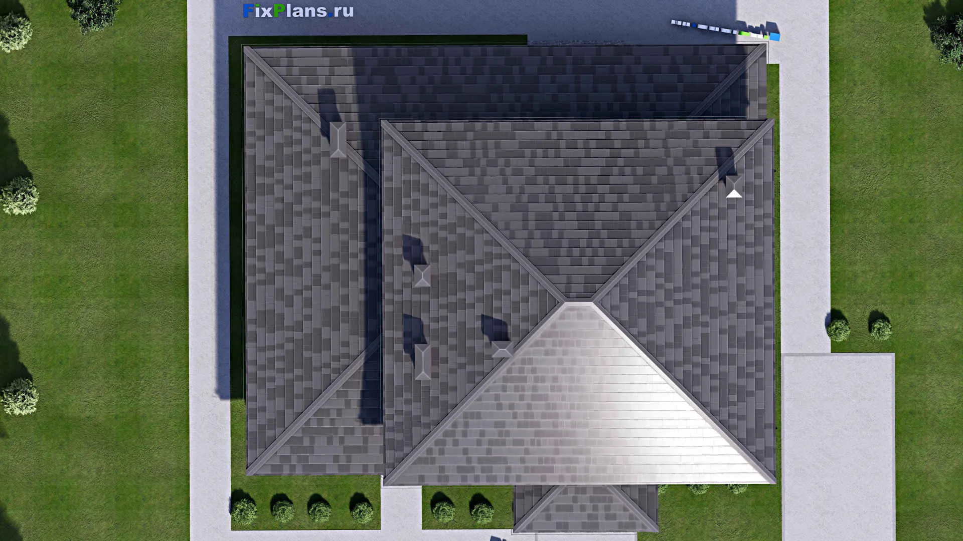 F-14543 - Проект двухэтажного дома 17 на 18, площадью 310 м² с террасой, баней, спортзалом и 6 спальнями