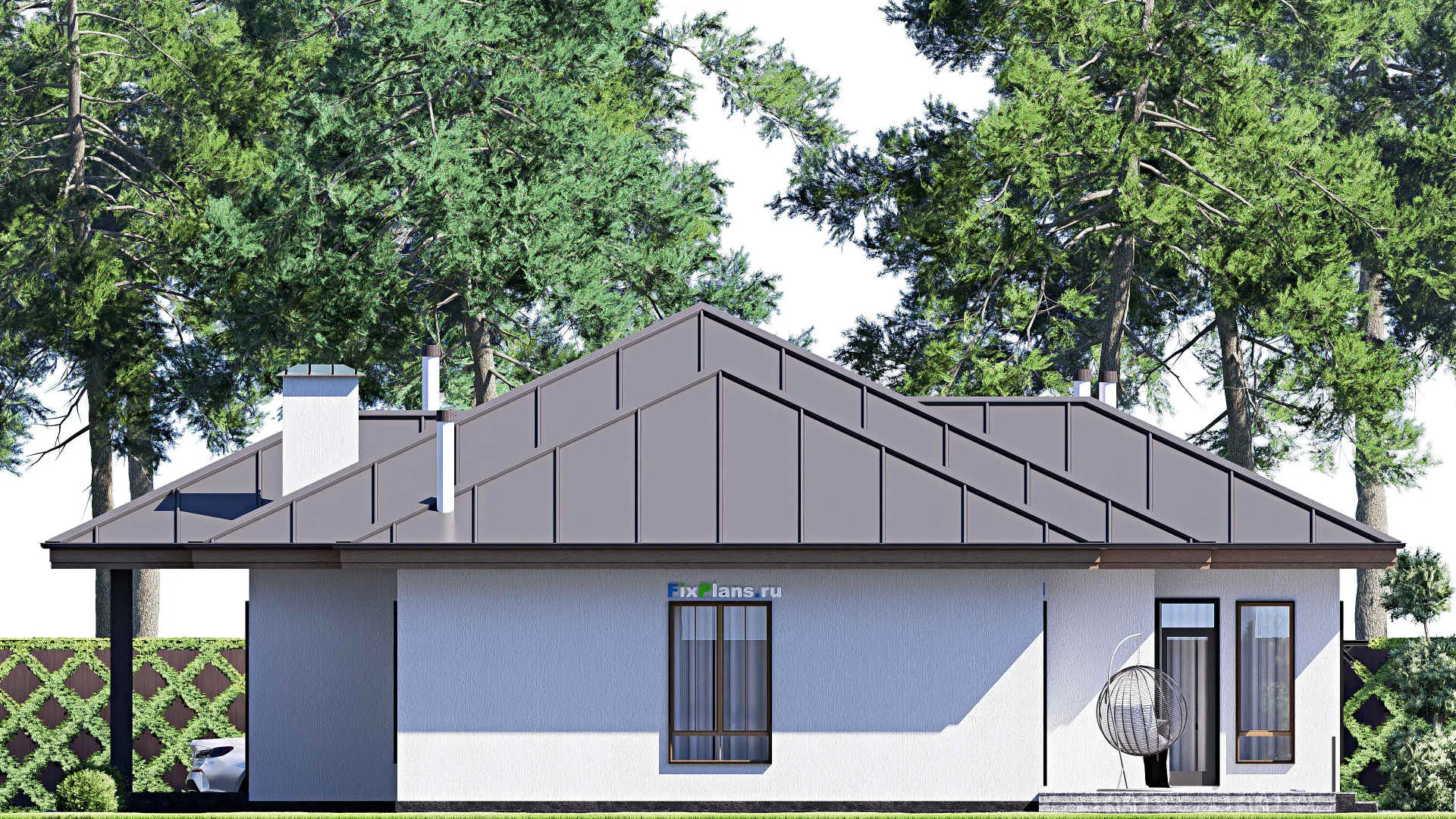 F-19610 - Проект одноэтажного дома 17 на 23, площадью 280 м² с террасой и 5 спальнями