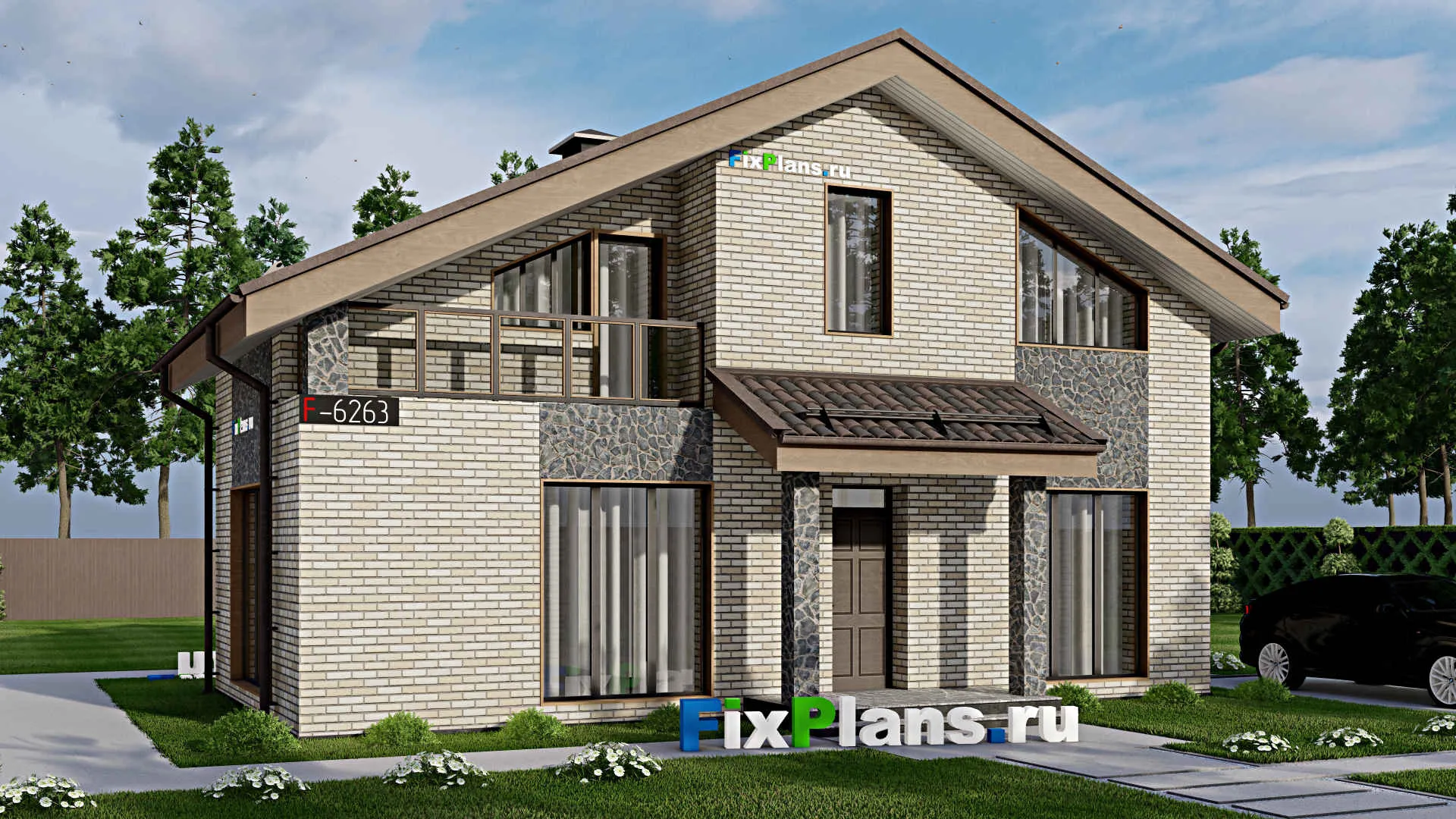 F-6263 - Проект дома с мансардой 6 на 12, площадью 100 м² с балконом и 3 спальнями