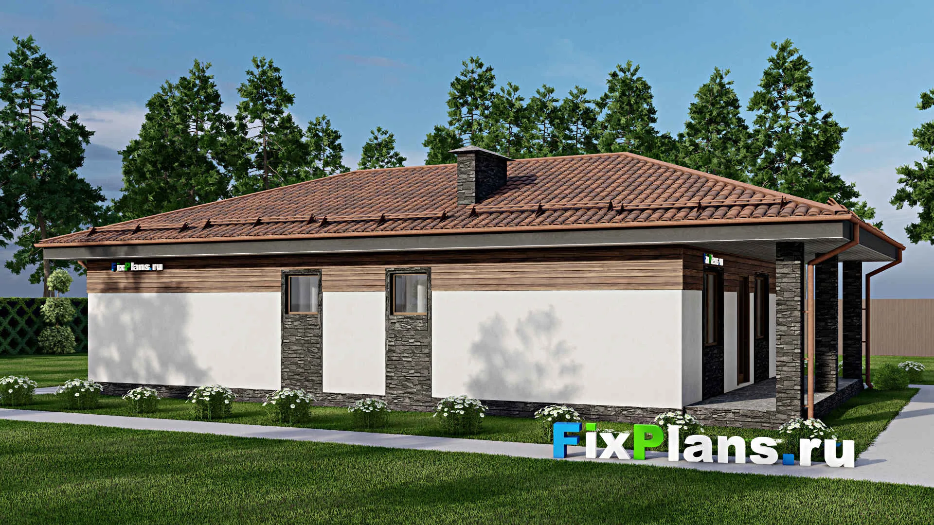 F-10457 - План одноэтажного дома 11 на 17, площадью 130 м² с 3 спальнями