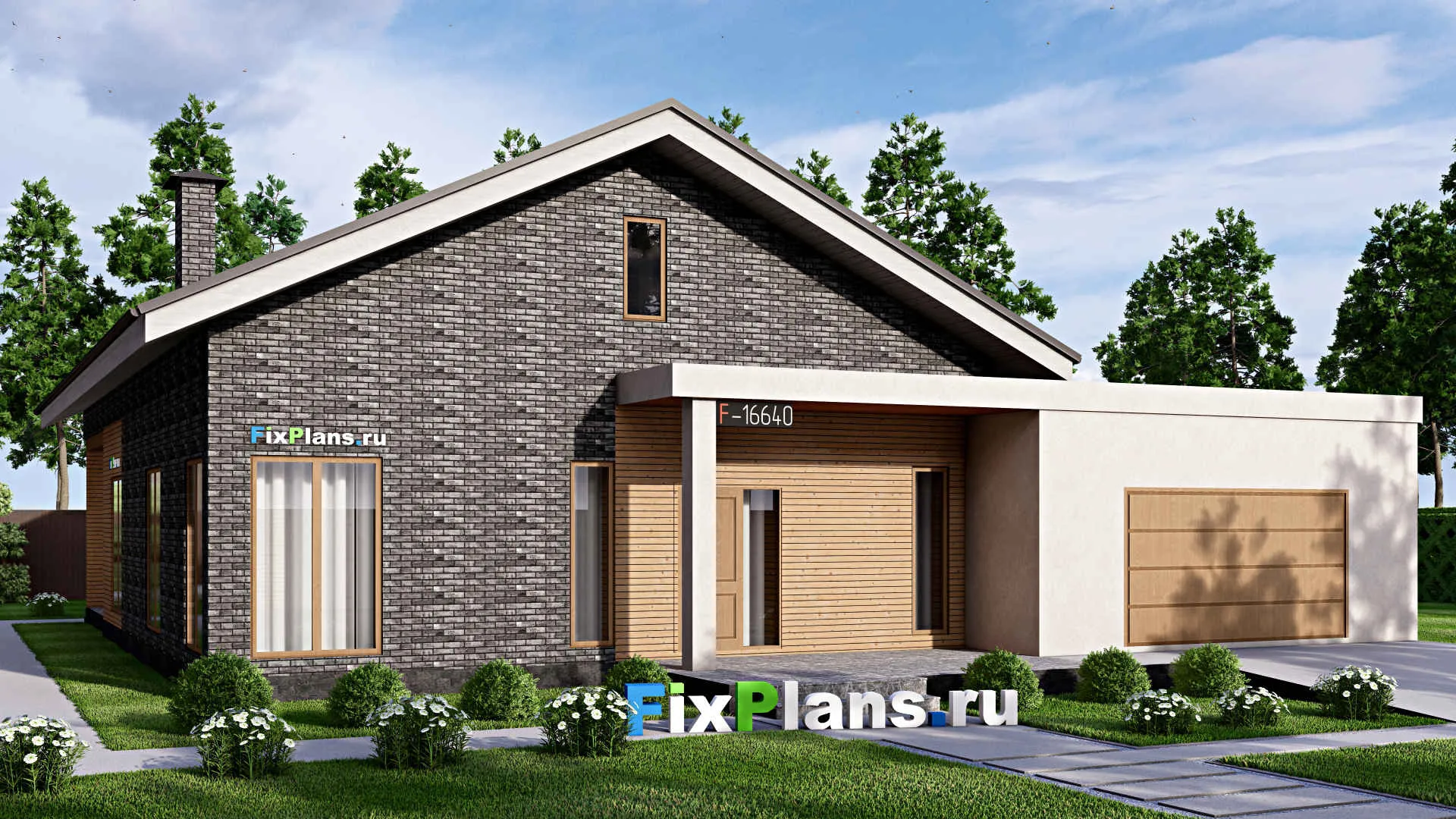 F-16640 - Проект дома с мансардой 17 на 20, площадью 340 м² с террасой, гаражом на 2 машины и 5 спальнями