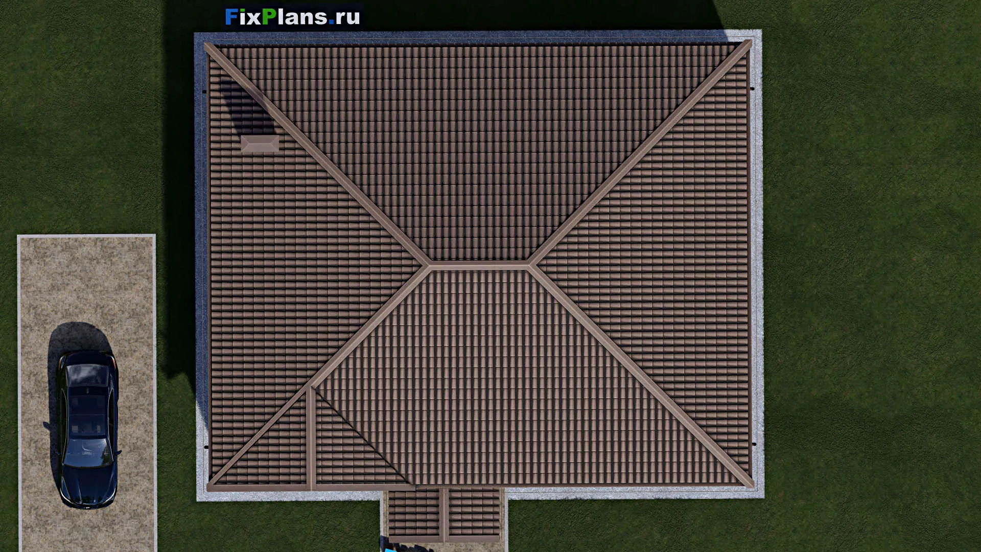 F-1664 - План одноэтажного дома 13 на 16, площадью 150 м² с 3 спальнями