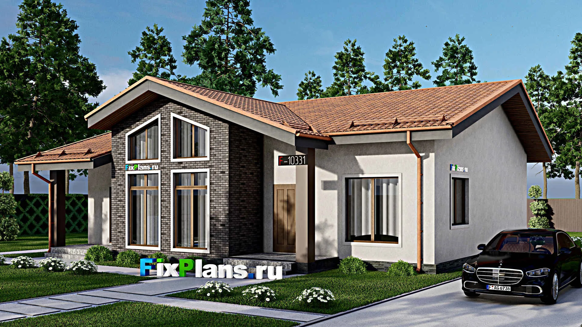 F-10331 - Проект одноэтажного дома 13 на 15, площадью 140 м² с 3 спальнями