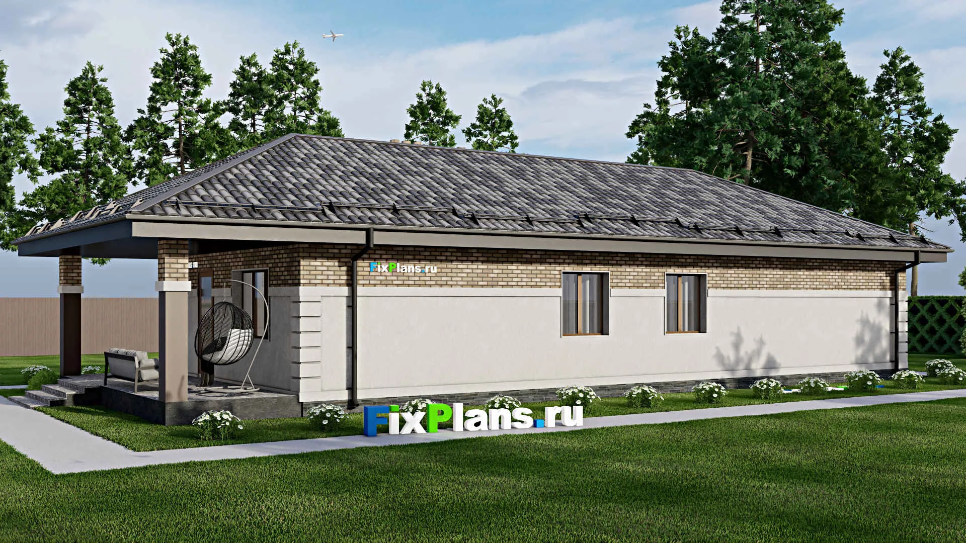 F-8810 - Проект одноэтажного дома 10 на 22, площадью 150 м² с террасой и 4 спальнями