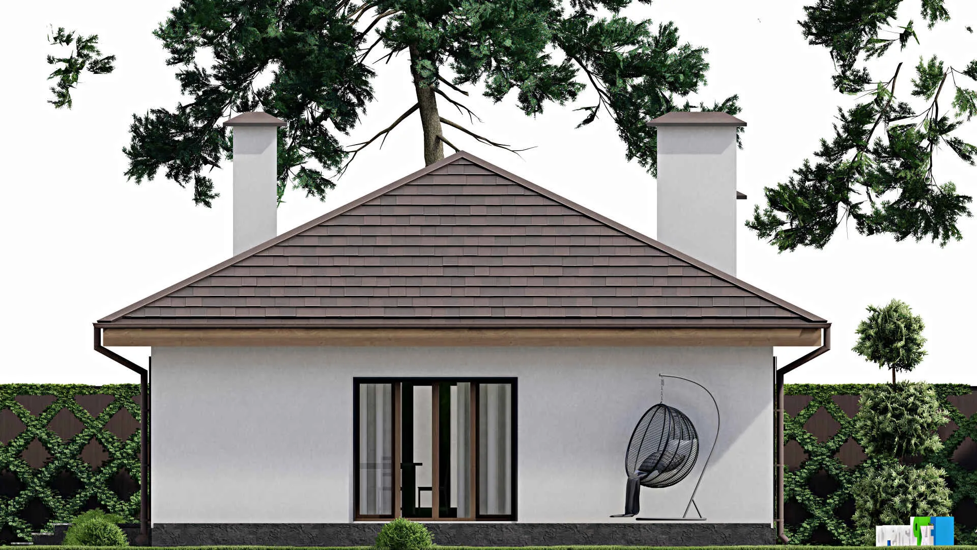 F-10610 - Проект одноэтажного дома 11 на 17, площадью 130 м² с террасой и 2 спальнями