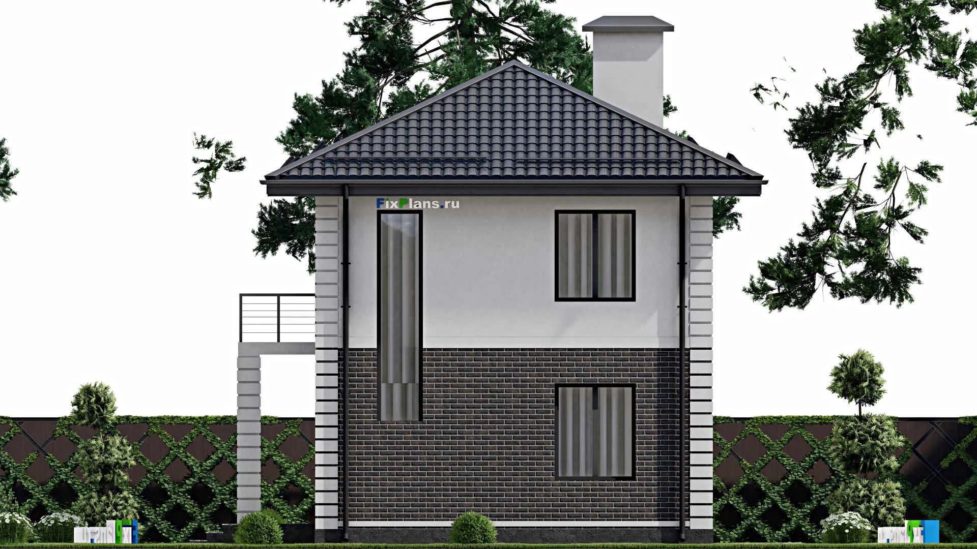 F-2870 - Планы двухэтажного дома 8 на 11, площадью 110 м² с балконом и 4 спальнями