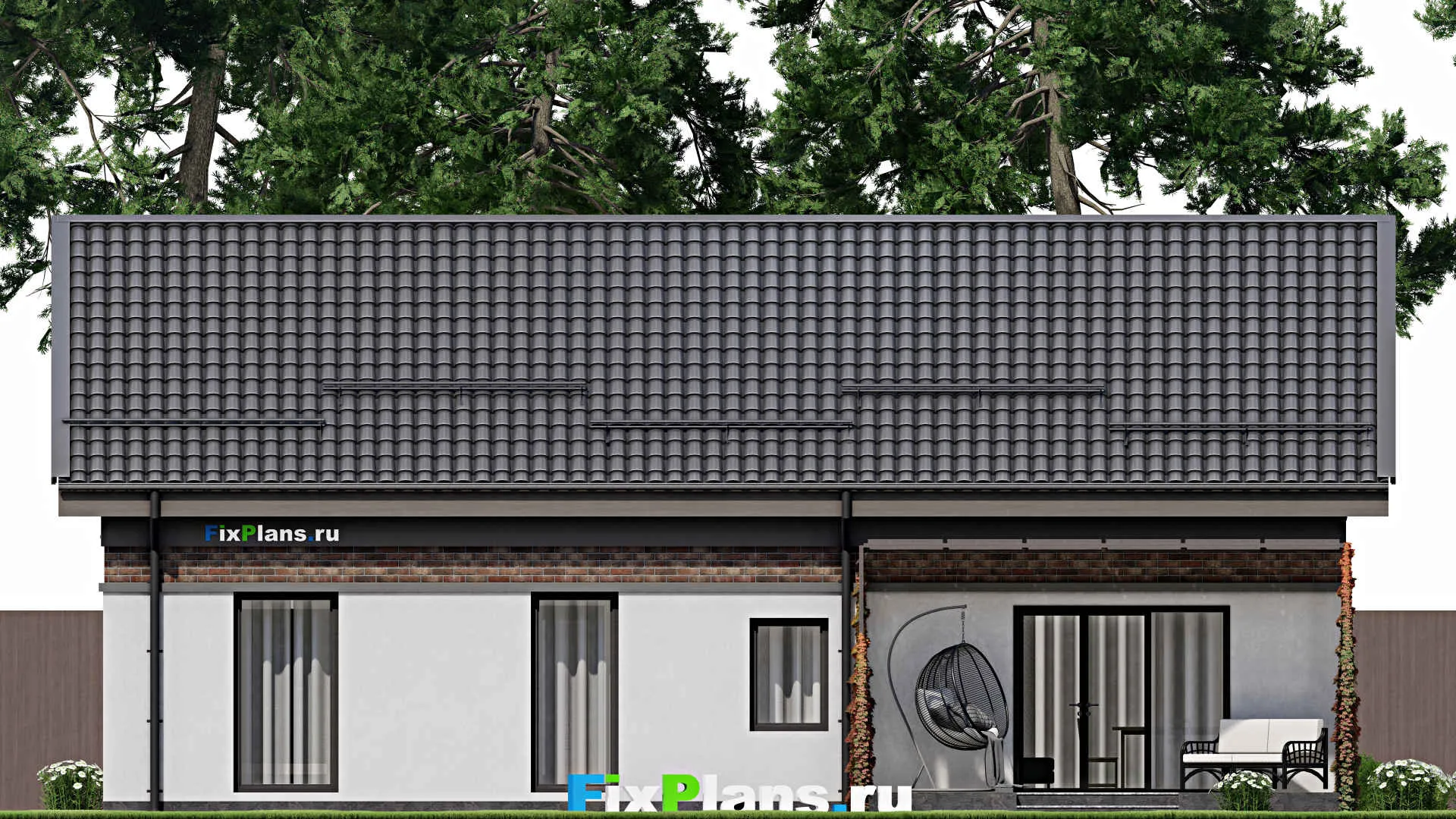 F-1988 - Проект одноэтажного дома 10 на 15, площадью 120 м² с террасой и 3 спальнями