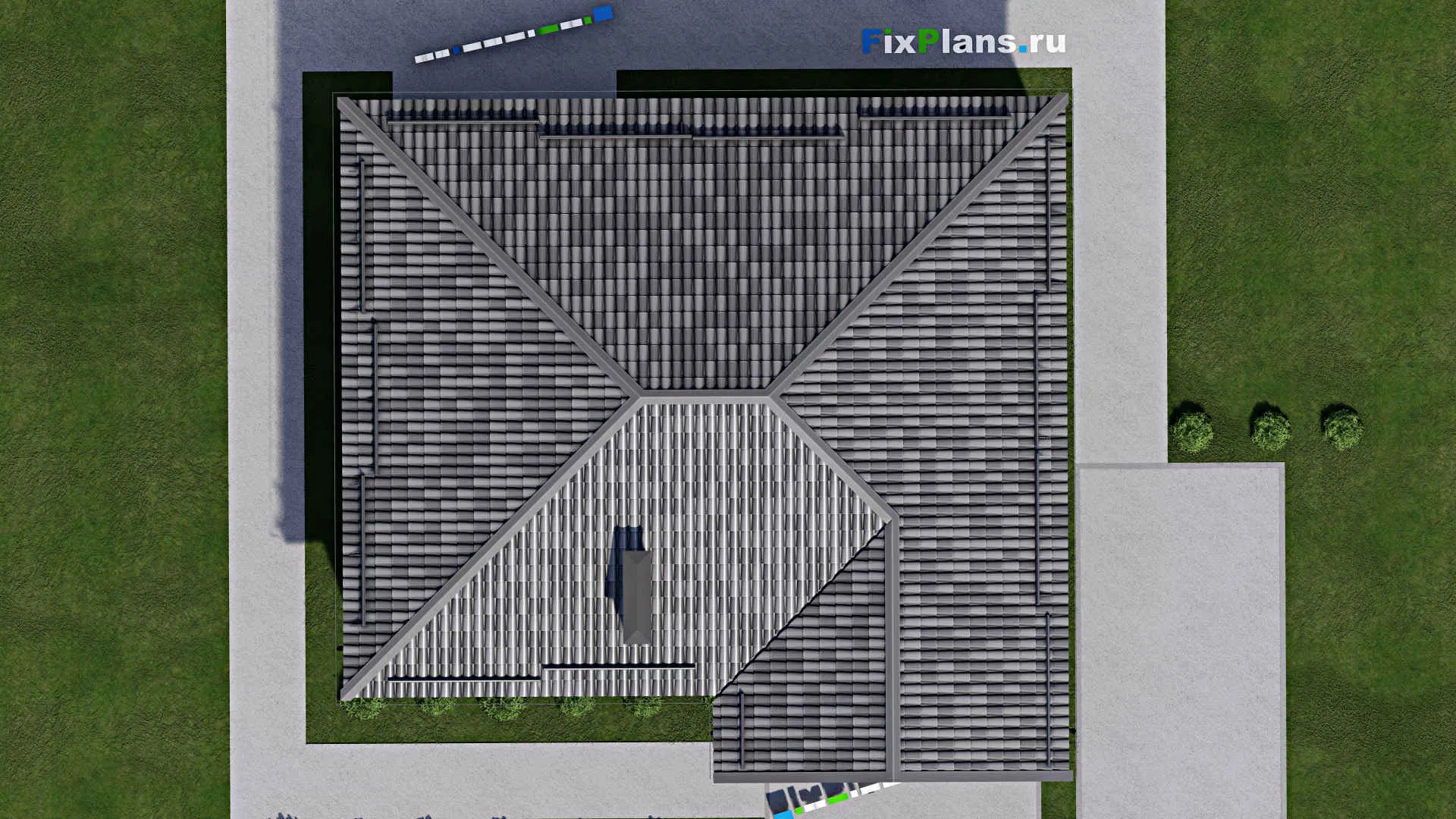F-8099 - План одноэтажного дома 11 на 14, площадью 120 м² с террасой и 3 спальнями
