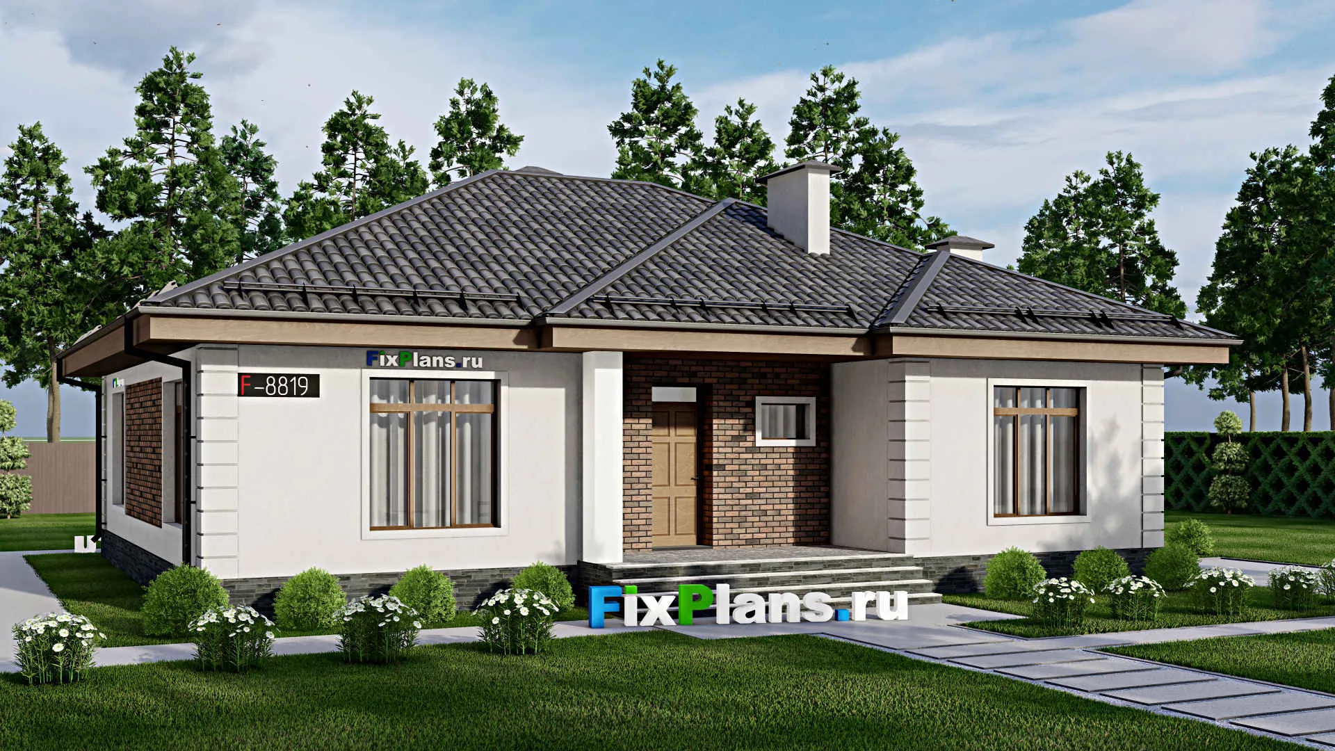 F-8819 - Проект одноэтажного дома 13 на 15, площадью 140 м² с 3 спальнями