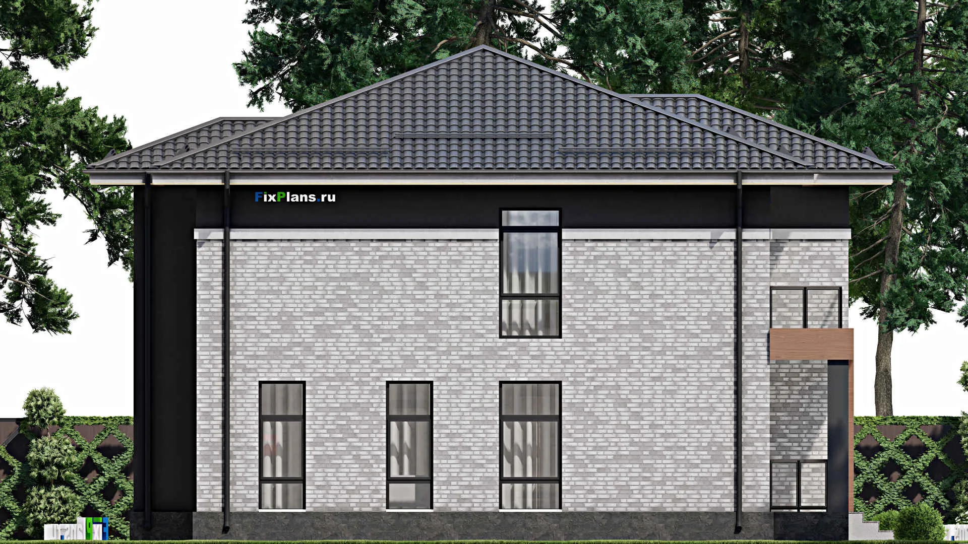 F-1907 - Проект двухэтажного дома 13 на 14, площадью 270 м² с террасой, балконом и 5 спальнями