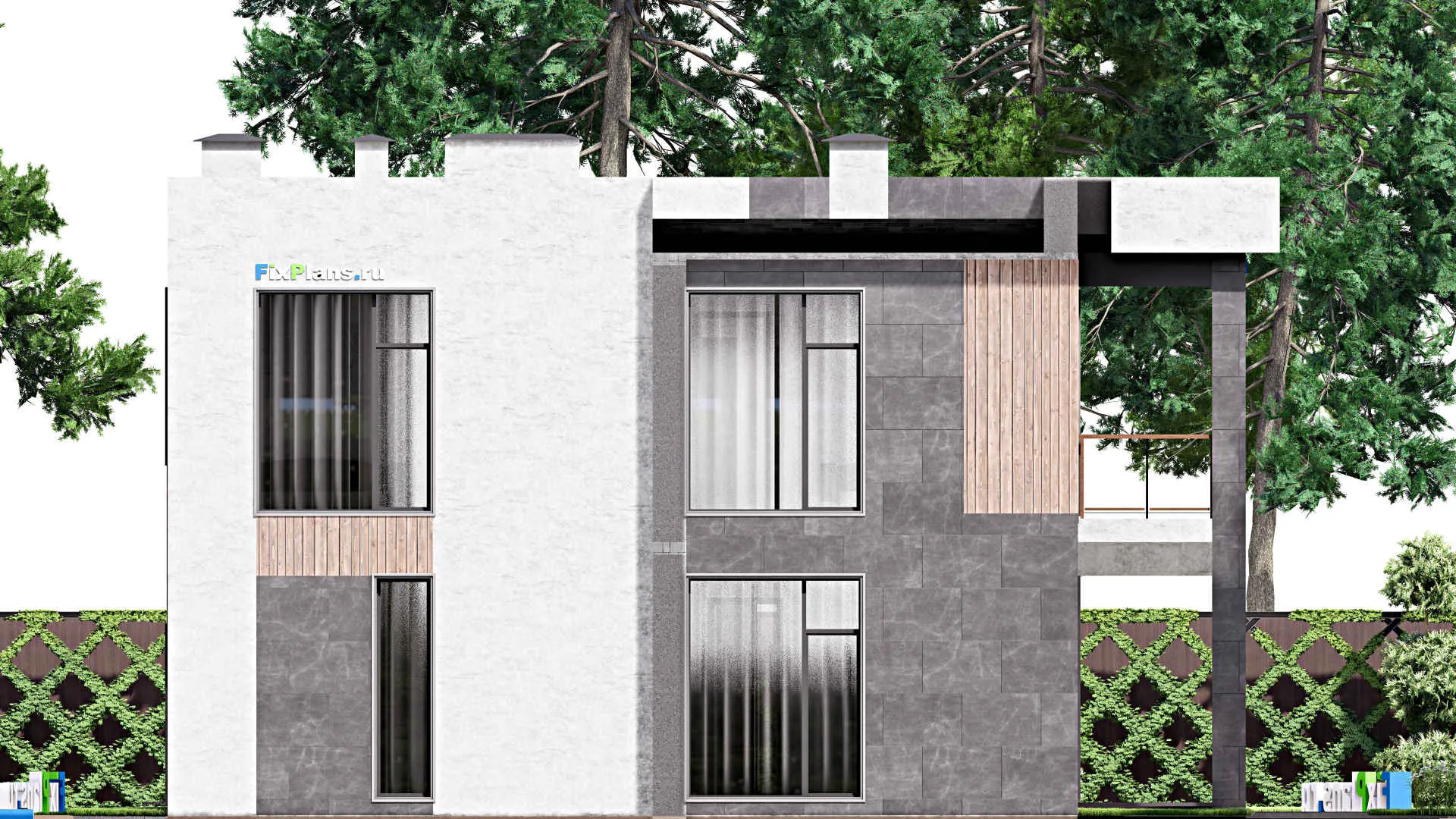 F-12689 - Планы двухэтажного дома 13 на 17, площадью 300 м² с террасой, балконом, баней и 5 спальнями