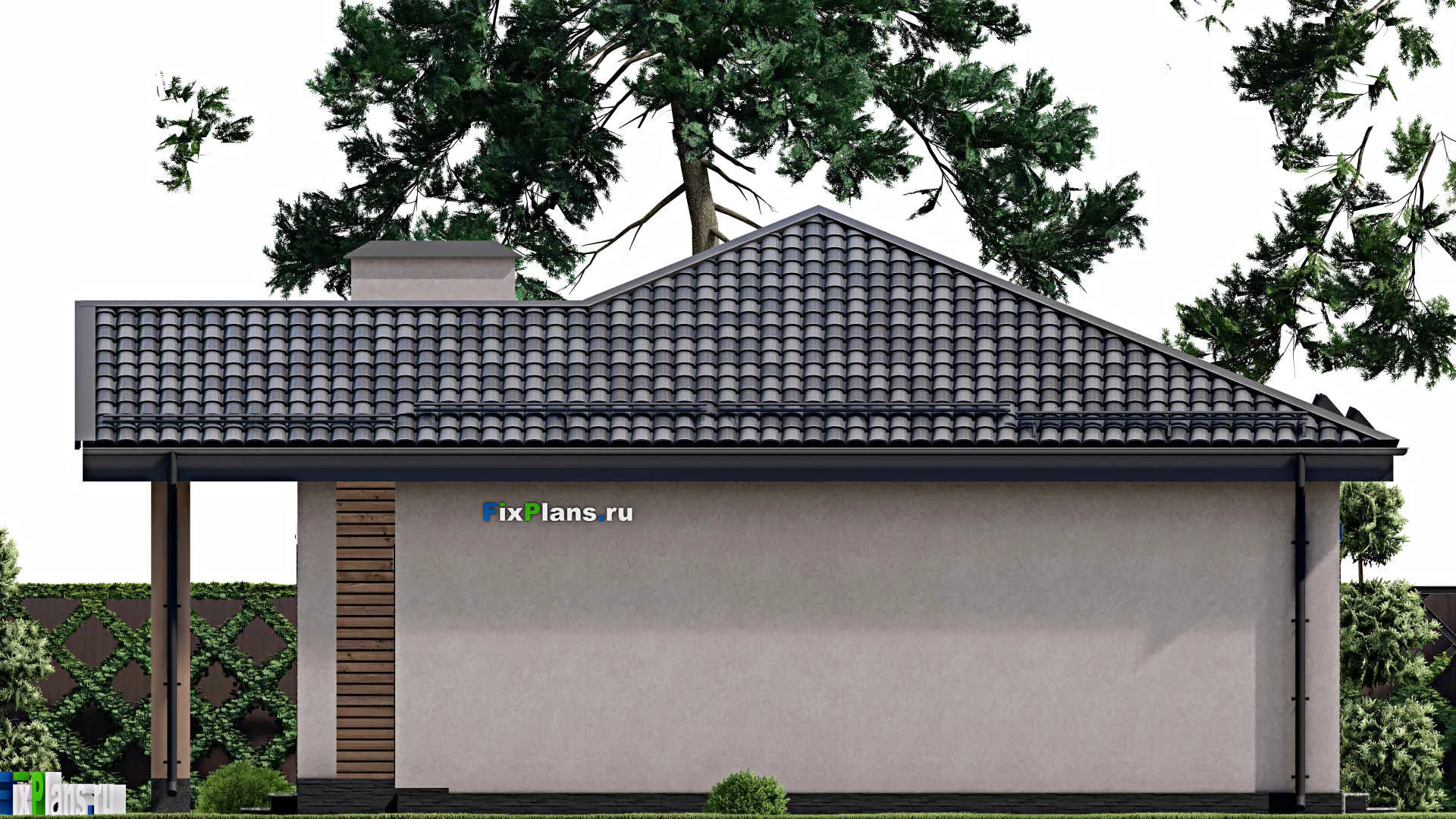 F-8099 - План одноэтажного дома 11 на 14, площадью 120 м² с террасой и 3 спальнями