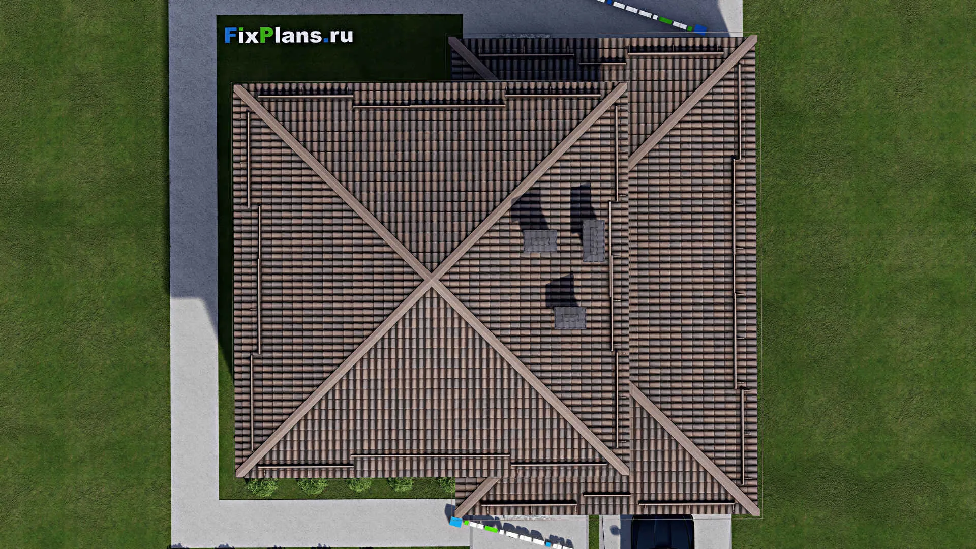 F-8063 - Проект двухэтажного дома 13 на 16, площадью 250 м² с террасой, гаражом на 1 машину и 4 спальнями