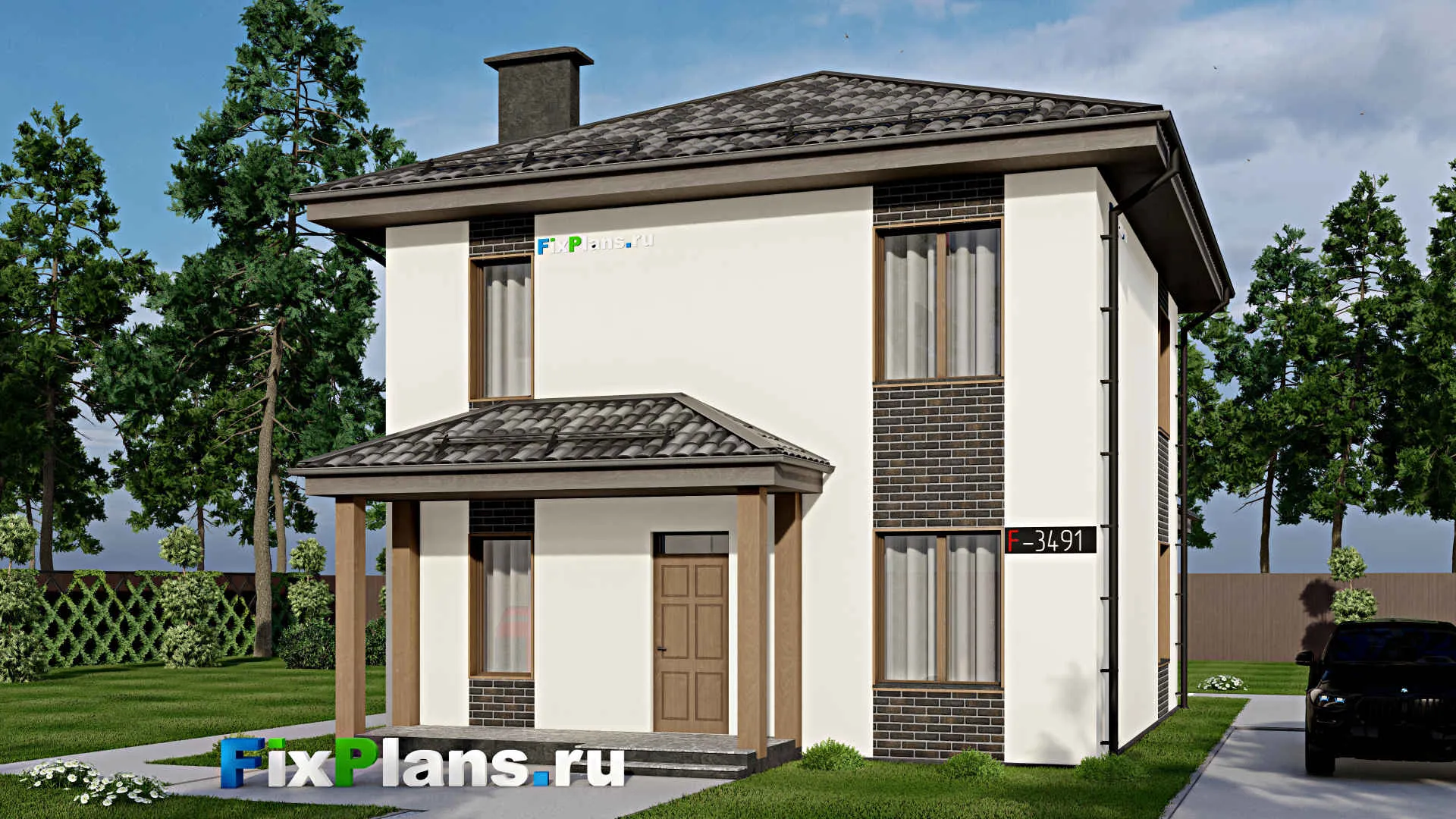 F-3491 - Проект двухэтажного дома 9 на 10, площадью 160 м² с террасой и 4 спальнями