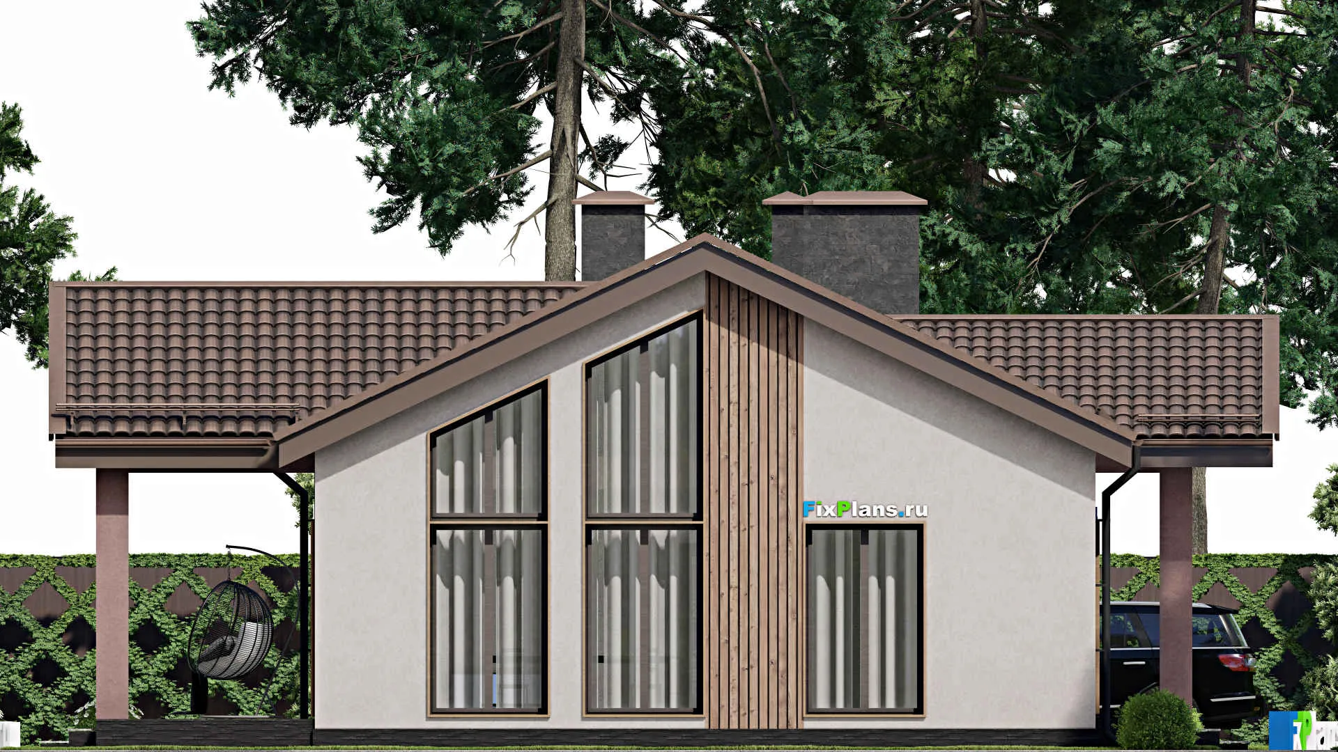 F-7982 - Проект одноэтажного дома 10 на 19, площадью 170 м² с террасой и 3 спальнями