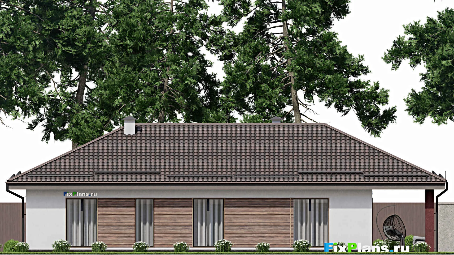 F-6902 - Проект одноэтажного дома 10 на 17, площадью 150 м² с террасой и 3 спальнями