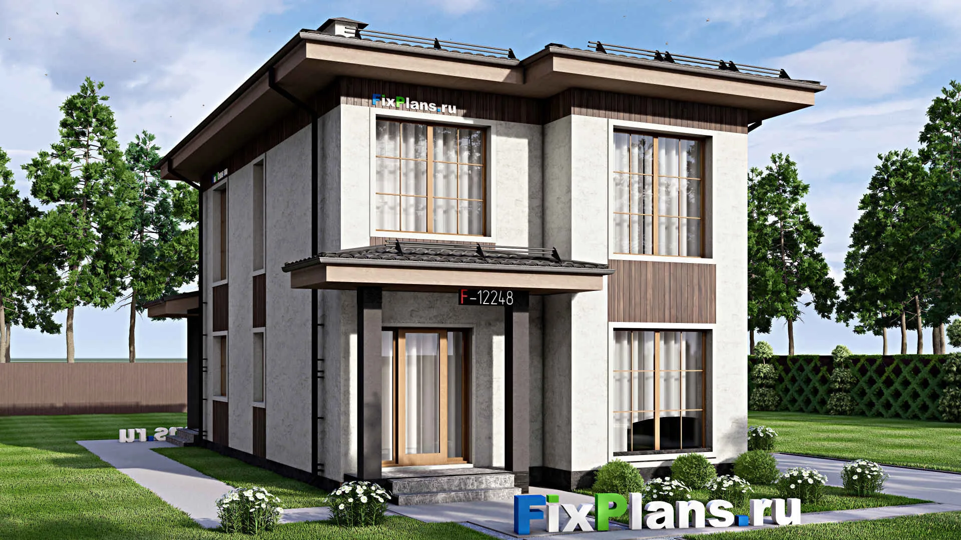F-12248 - Проект двухэтажного дома 8 на 15, площадью 150 м² с террасой и 4 спальнями
