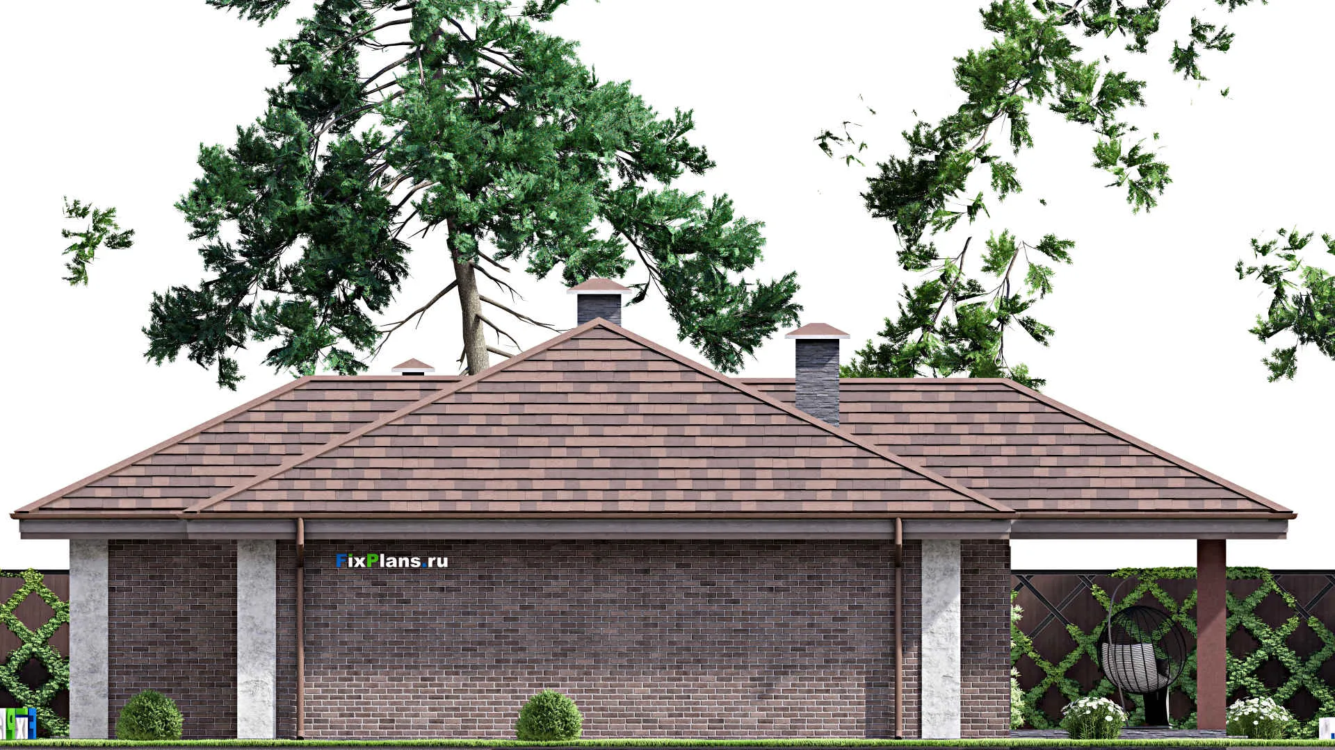 F-14282 - Проект одноэтажного дома 15 на 16, площадью 150 м² с террасой и 3 спальнями