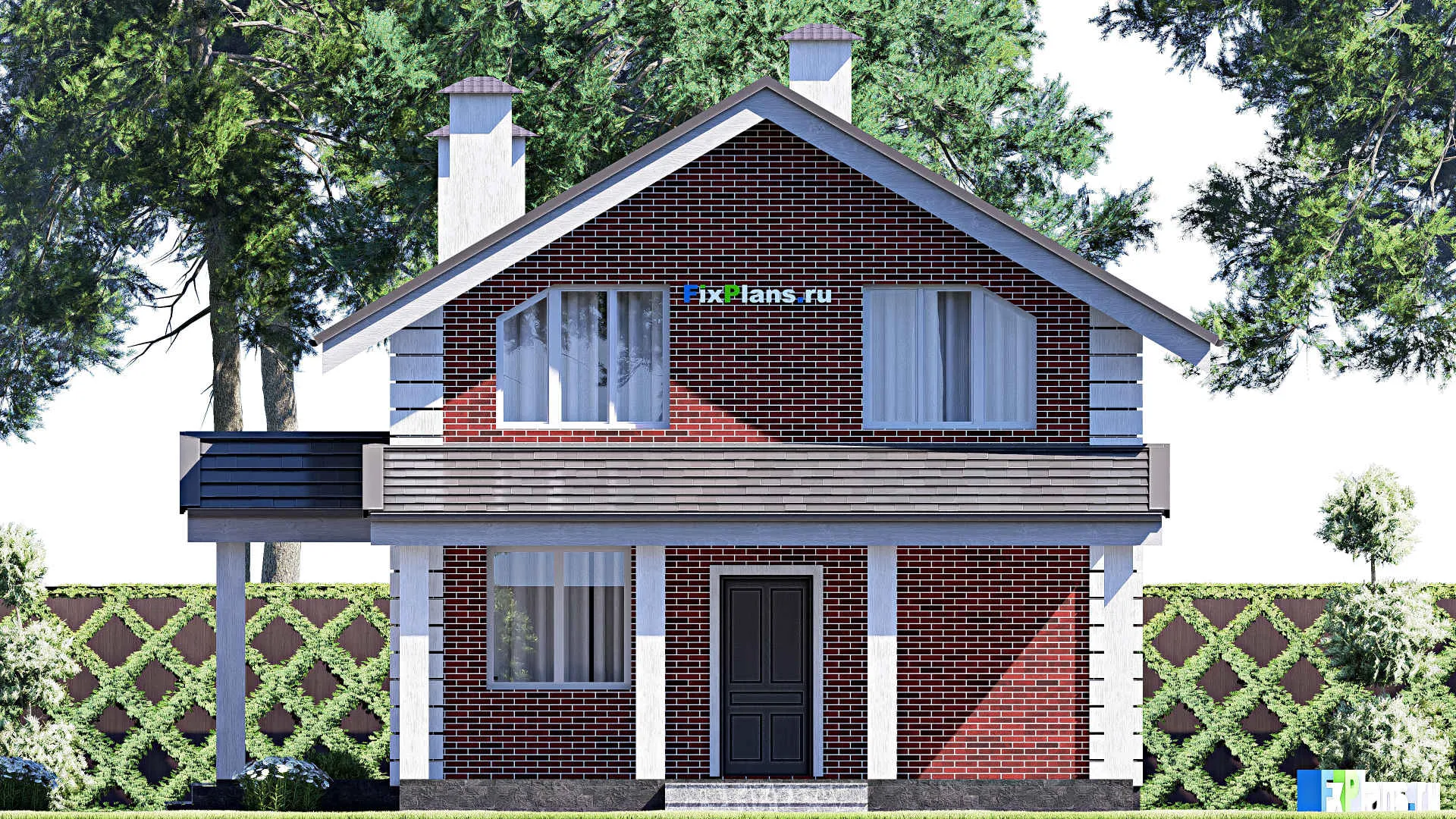 F-17342 - Планы дома с мансардой 10 на 12, площадью 120 м² с террасой и 3 спальнями