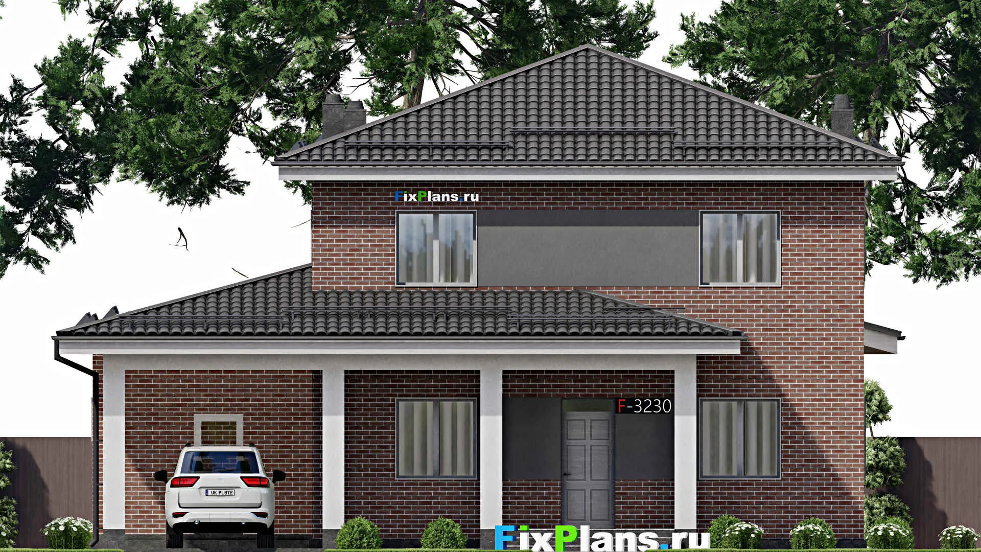 F-3230 - Проект двухэтажного дома 12 на 15, площадью 220 м² с террасой и 3 спальнями