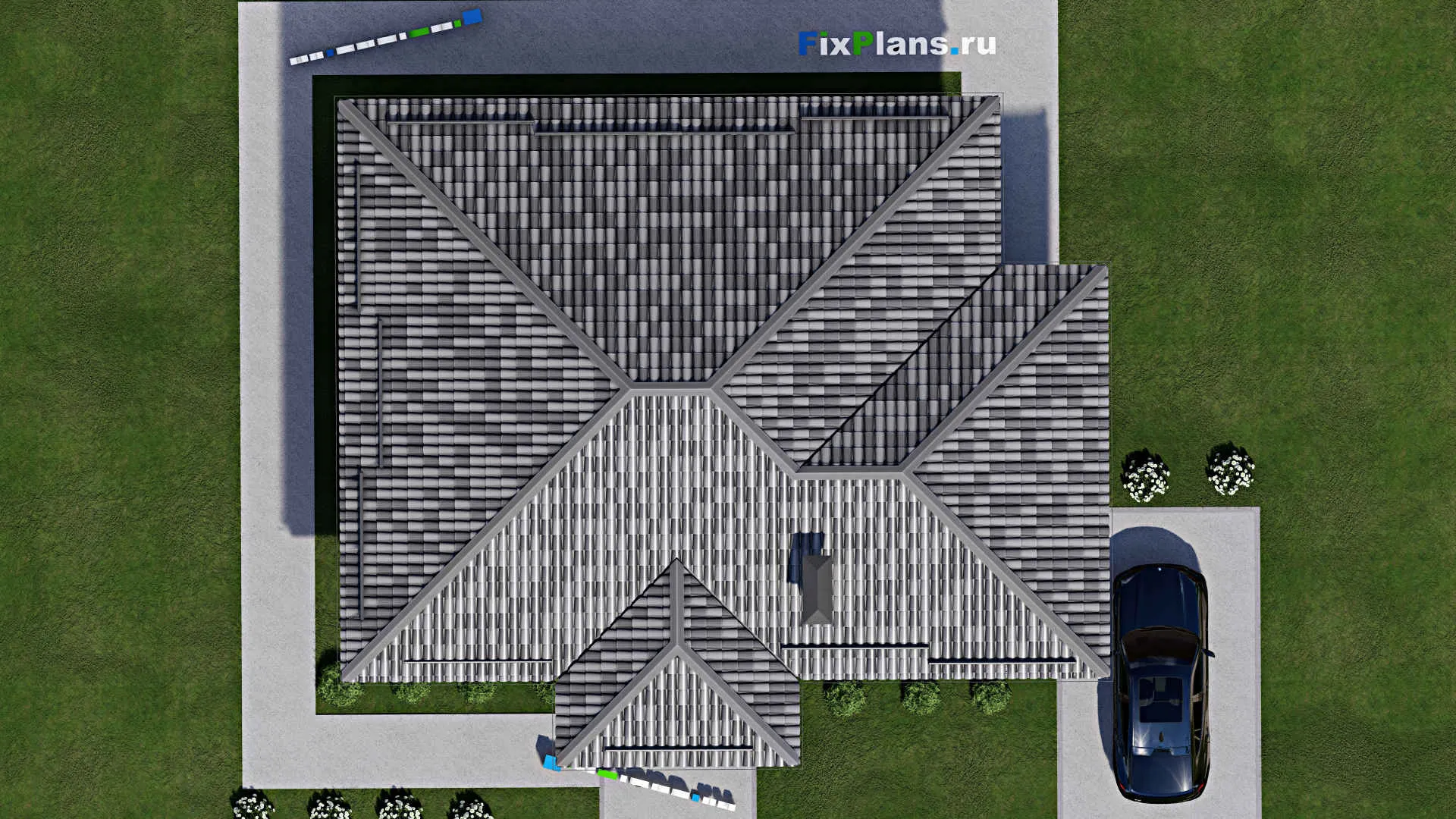 F-7739 - Проект одноэтажного дома 11 на 12, площадью 120 м² с террасой и 3 спальнями