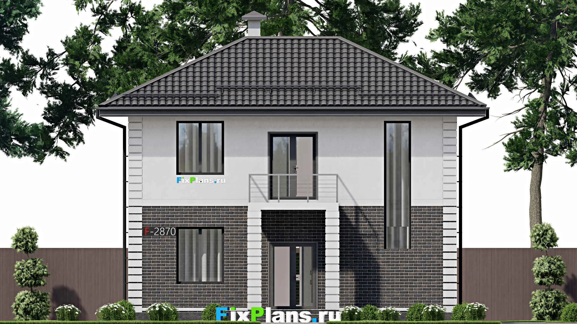 F-2870 - Планы двухэтажного дома 8 на 11, площадью 110 м² с балконом и 4 спальнями