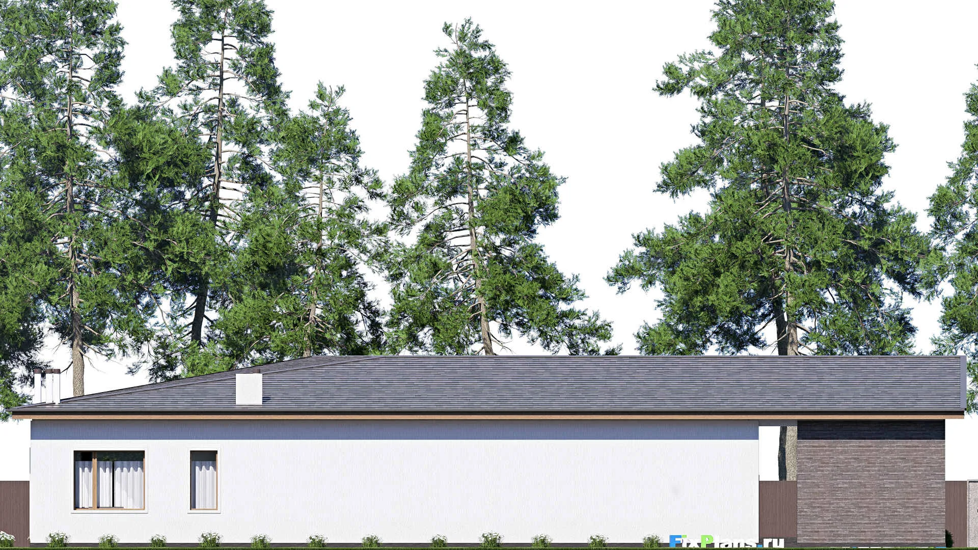 F-20006 - Проект одноэтажного дома 17 на 32, площадью 290 м² с террасой, баней и 3 спальнями