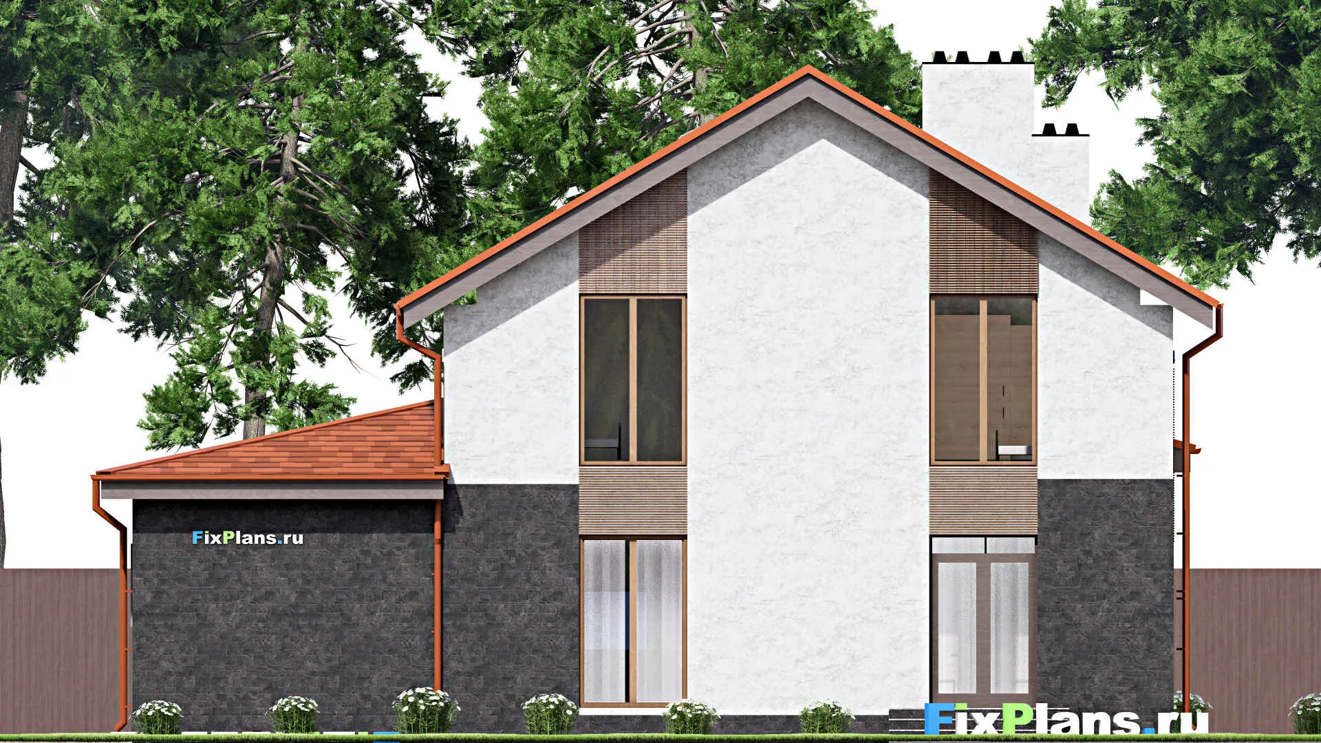 F-15227 - Проект двухэтажного дома 13 на 15, площадью 210 м² с гаражом на 2 машины и 3 спальнями