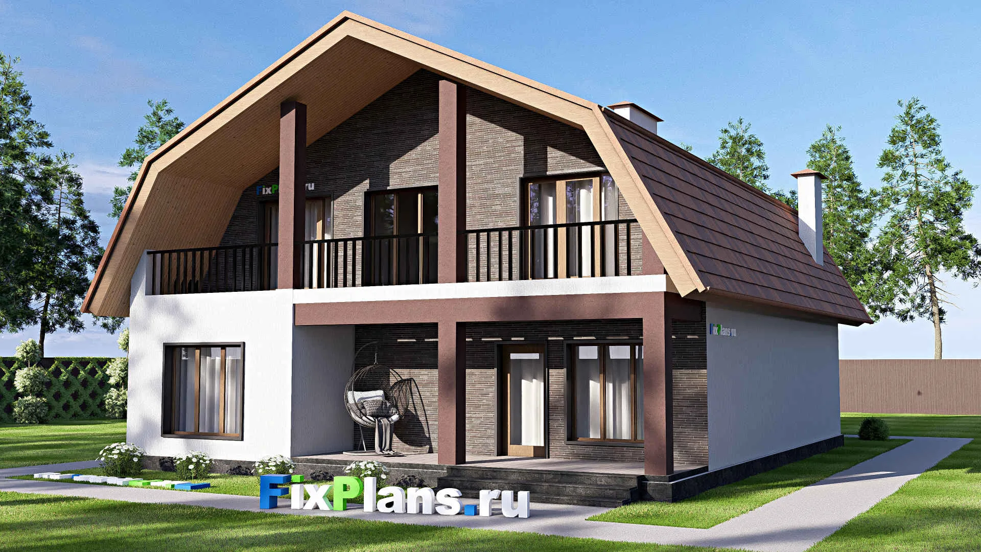 F-20249 - Проект дома с мансардой 12 на 17, площадью 290 м² с террасой, балконом, цокольным этажом и 6 спальнями