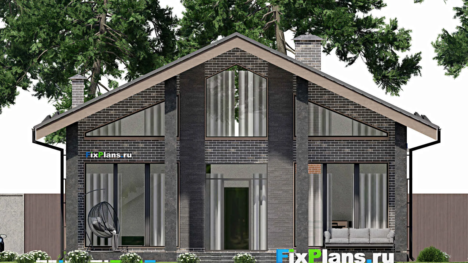 F-6605 - Проект дома с мансардой 12 на 14, площадью 240 м² с террасой и 3 спальнями