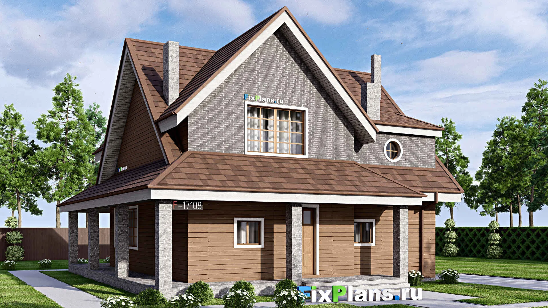 F-17108 - Проект дома с мансардой 13 на 16, площадью 220 м² с террасой и 3 спальнями