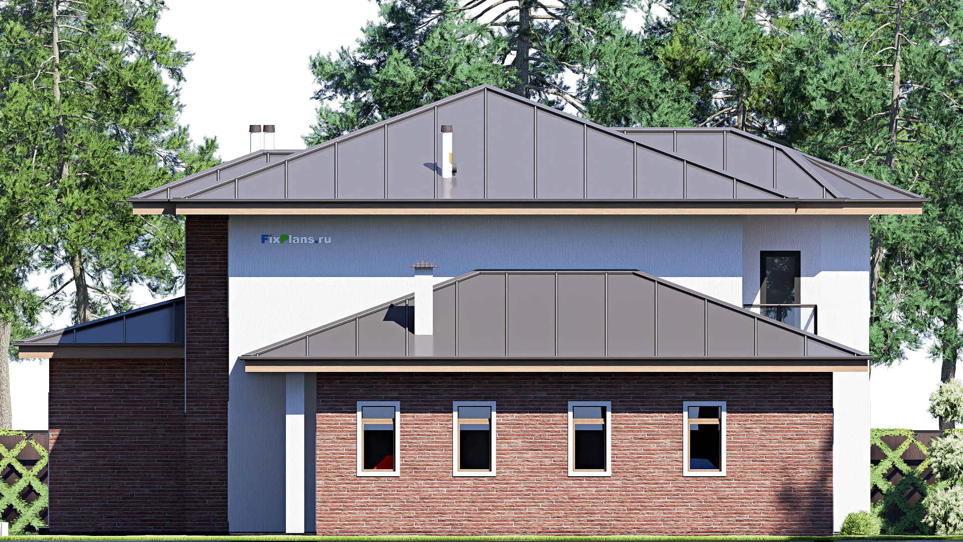 F-18215 - Проект двухэтажного дома 19 на 20, площадью 360 м² с террасой, балконом, гаражом на 1 машину и 5 спальнями