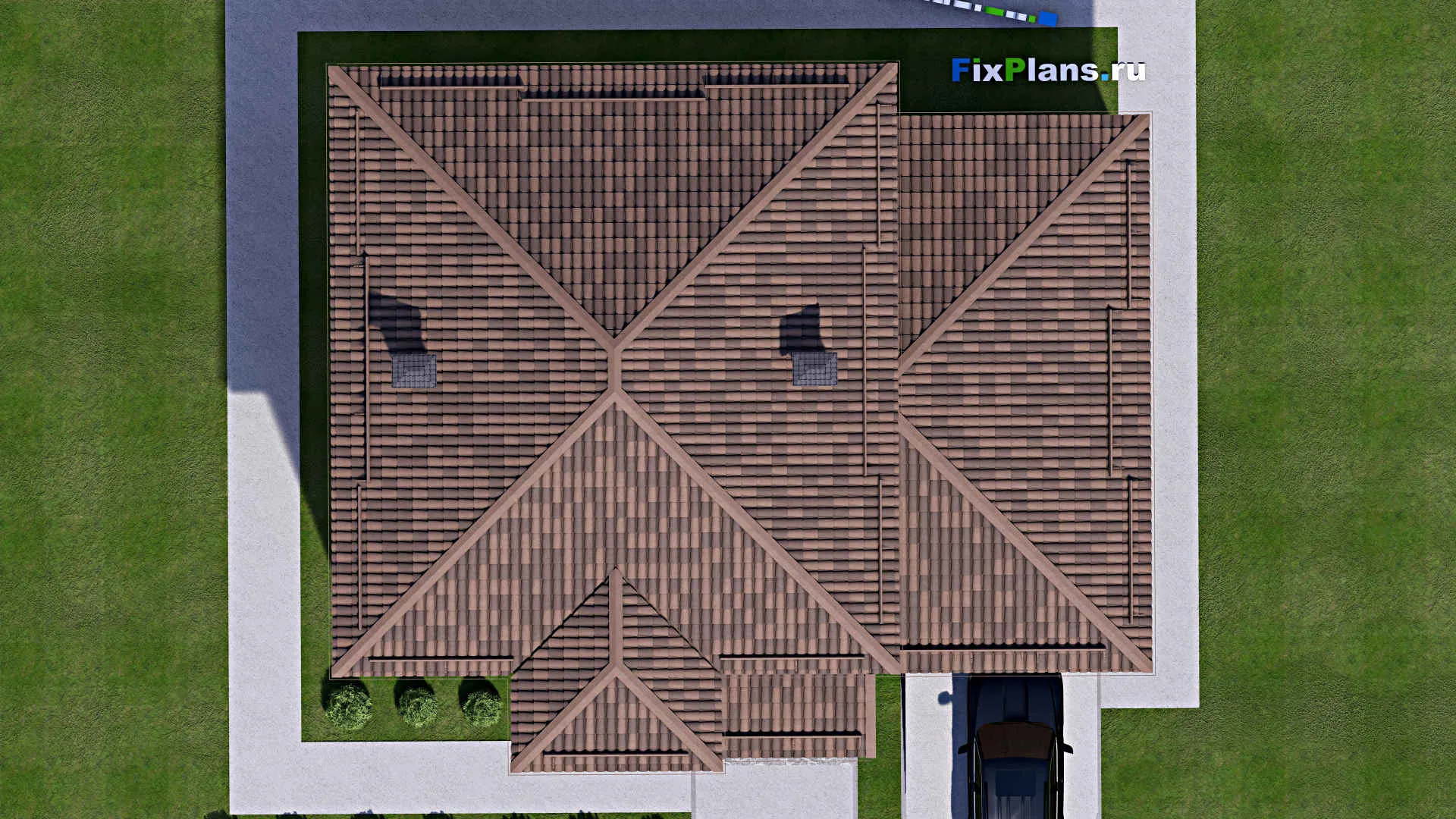 F-16982 - Планы двухэтажного дома 14 на 16, площадью 220 м² с гаражом на 2 машины и 4 спальнями