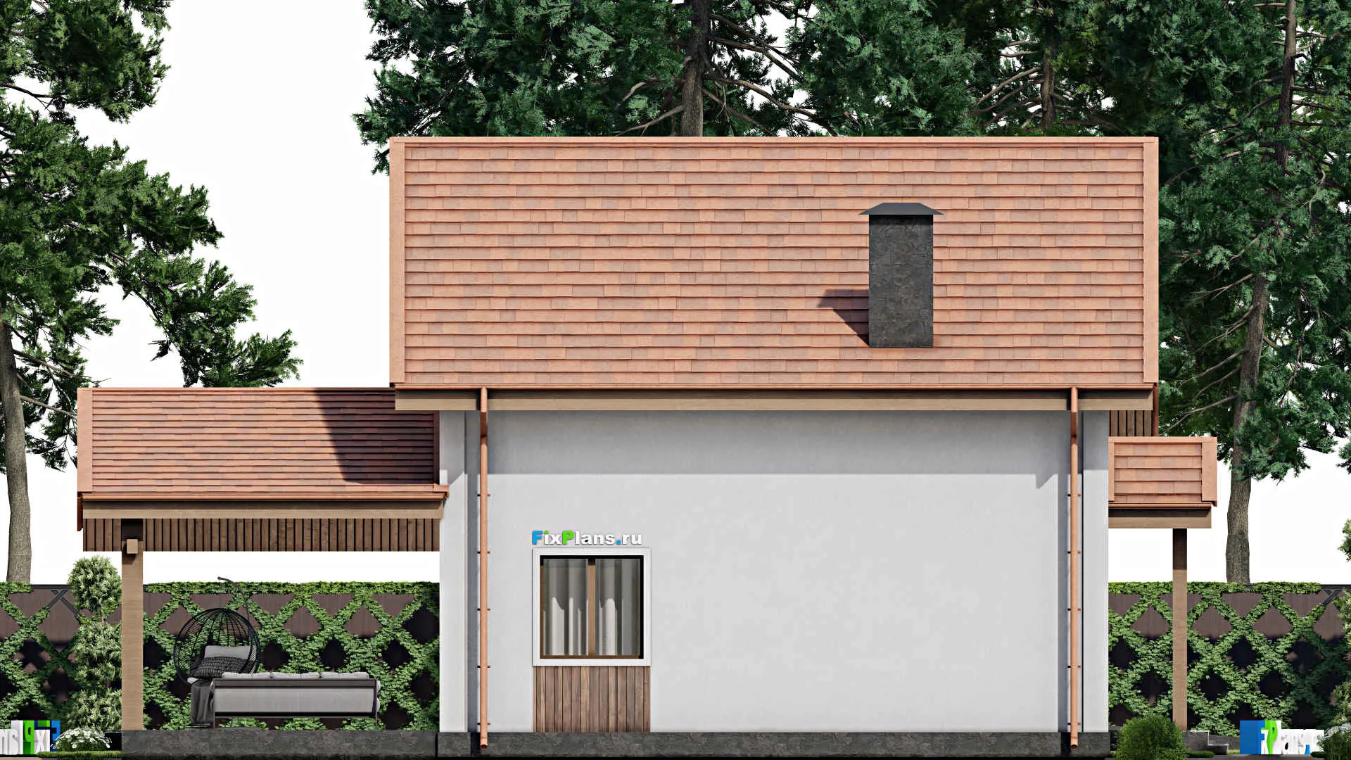 F-9422 - Проект дома с мансардой 15 на 16, площадью 220 м² с террасой, гаражом на 1 машину и 3 спальнями