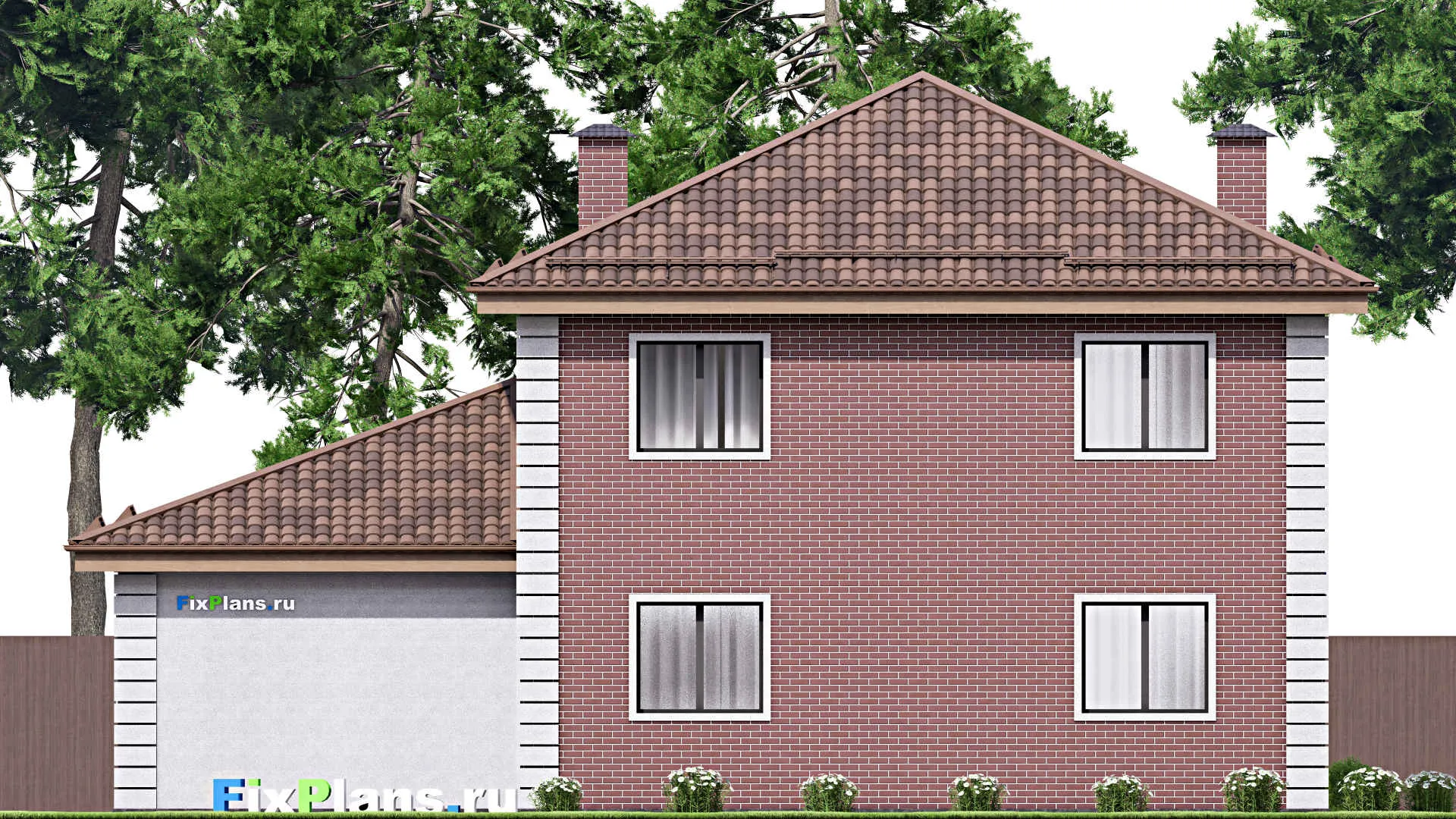 F-16982 - Планы двухэтажного дома 14 на 16, площадью 220 м² с гаражом на 2 машины и 4 спальнями