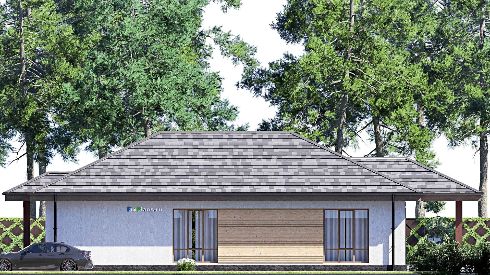 F-18080 - Проект одноэтажного дома 10 на 20, площадью 140 м² с террасой и 3 спальнями